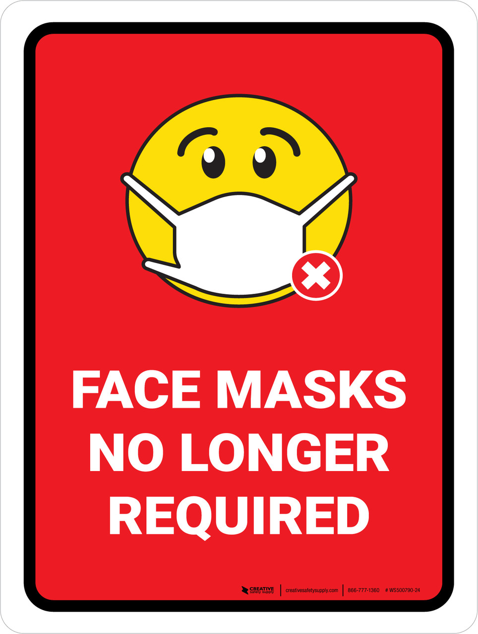 Face Masks No Longer Required Red With Emoji Portrait Wall Sign