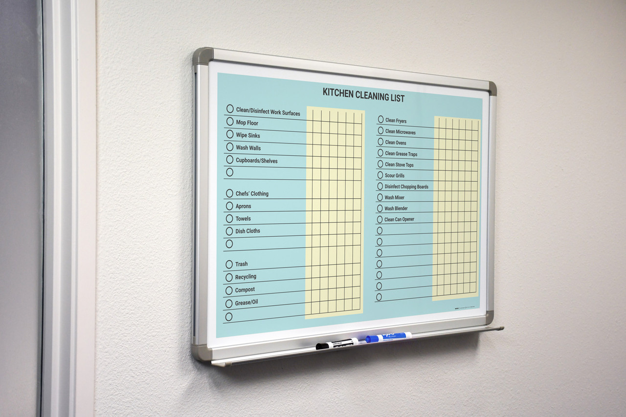 Kitchen Cleaning List Dry Erase Board