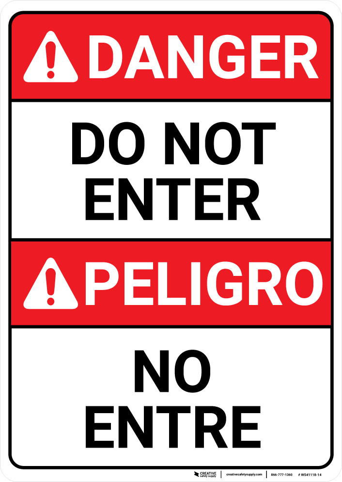 Danger Do Not Enter ANSI Bilingual Spanish Wall Sign