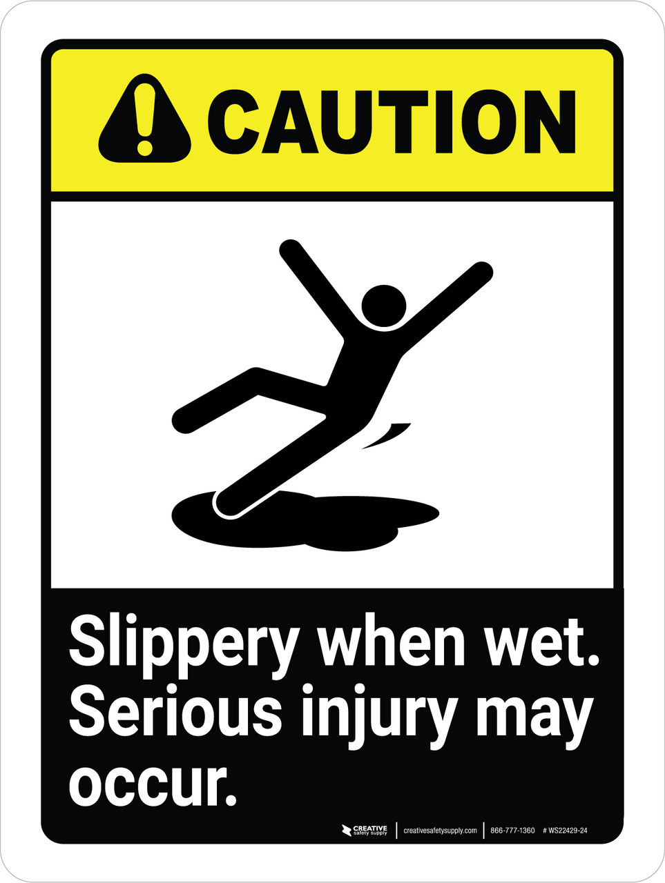 Caution ANSI Slippery When Wet Portrait Wall Sign