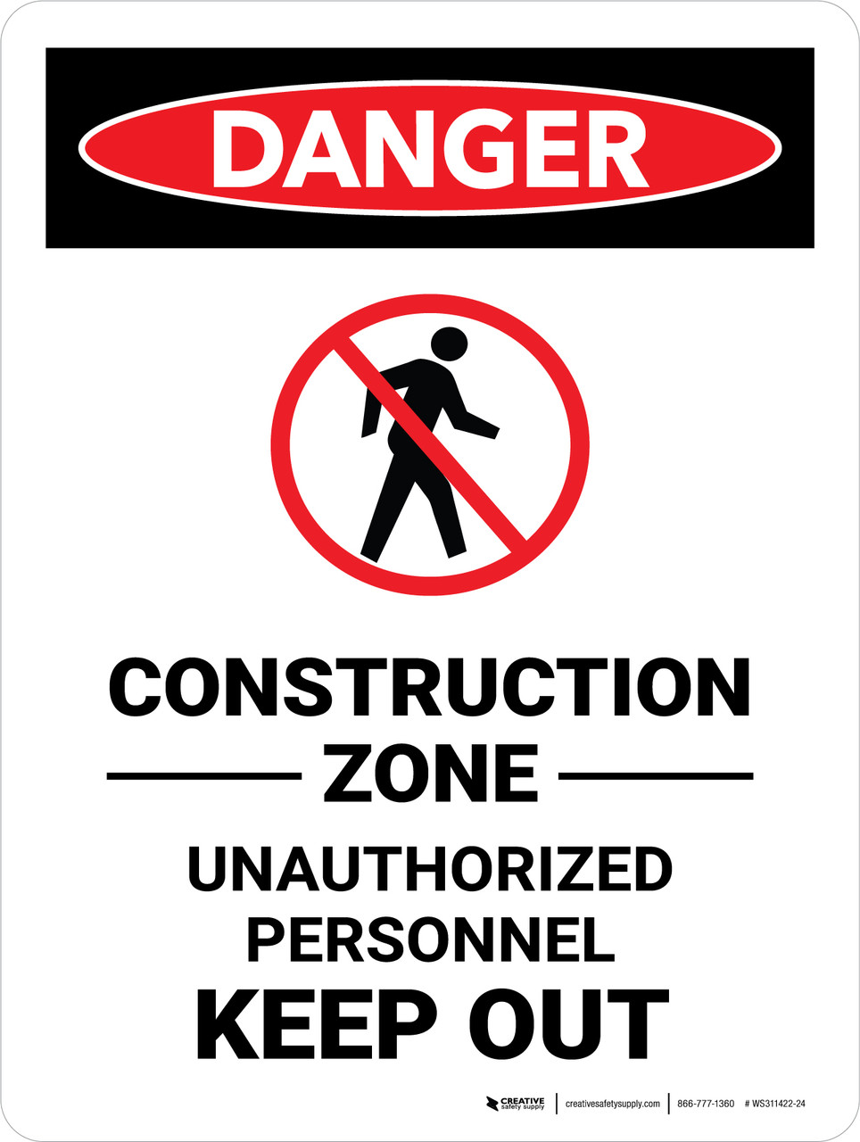 NMC OSHA-Schild 'Danger - Construction Zone Unauthorized Personal Keep Out', 35,6x25,4 Cm, Kunststoff