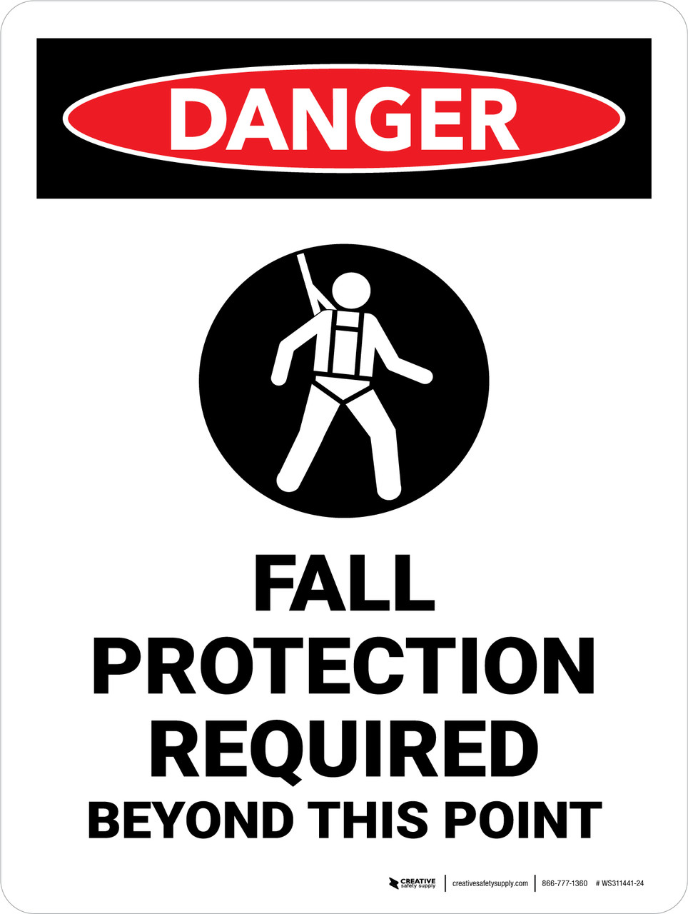Danger Fall Protection Required Beyond This Point Portrait Wall Sign