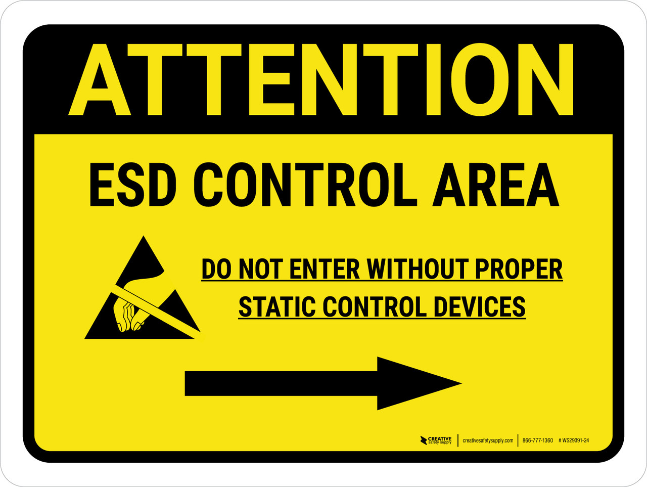 Attention: ESD Control Area Right Arrow Landscape - Wall Sign ...