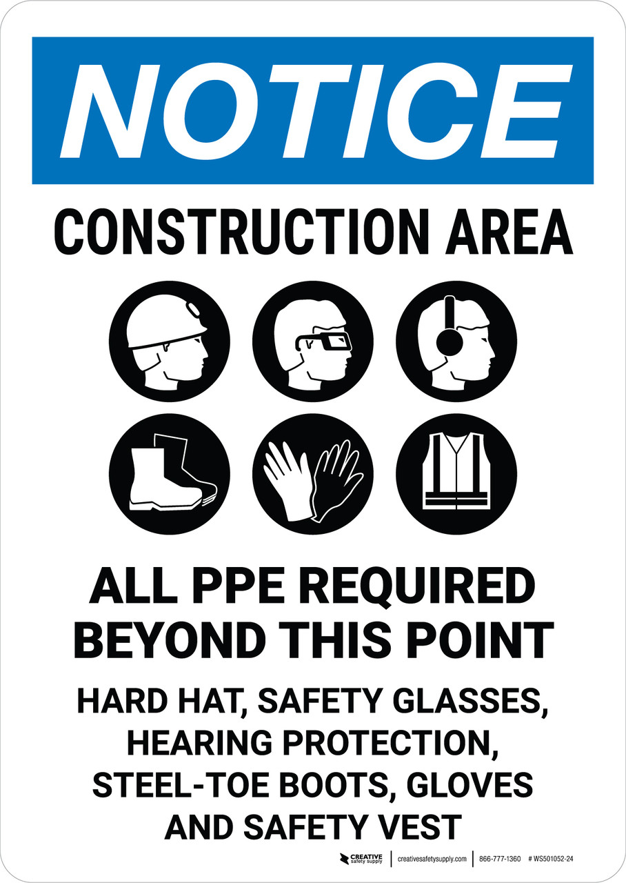 Construction site with organized safety signs