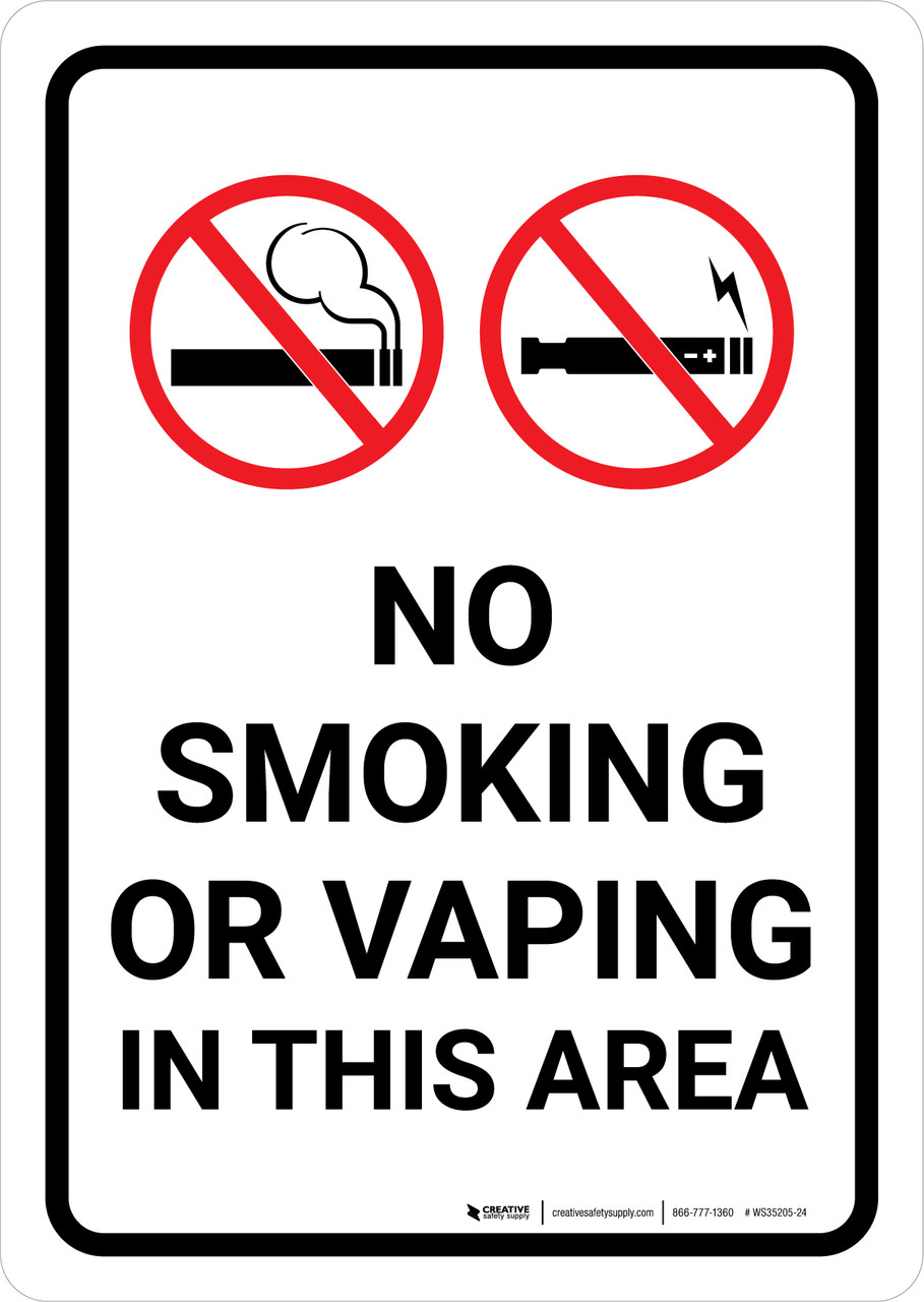 No Smoking Or Vaping In This Area with Icons Portrait - Wall Sign