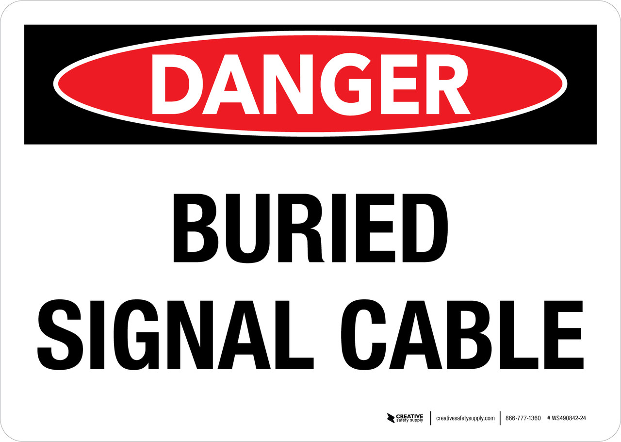 NMC OSHA-Schild „Danger – Buried Cable“ – Starrer Kunststoff, 25,4 X 17,8 Cm, Rot/schwarz Auf Weiß