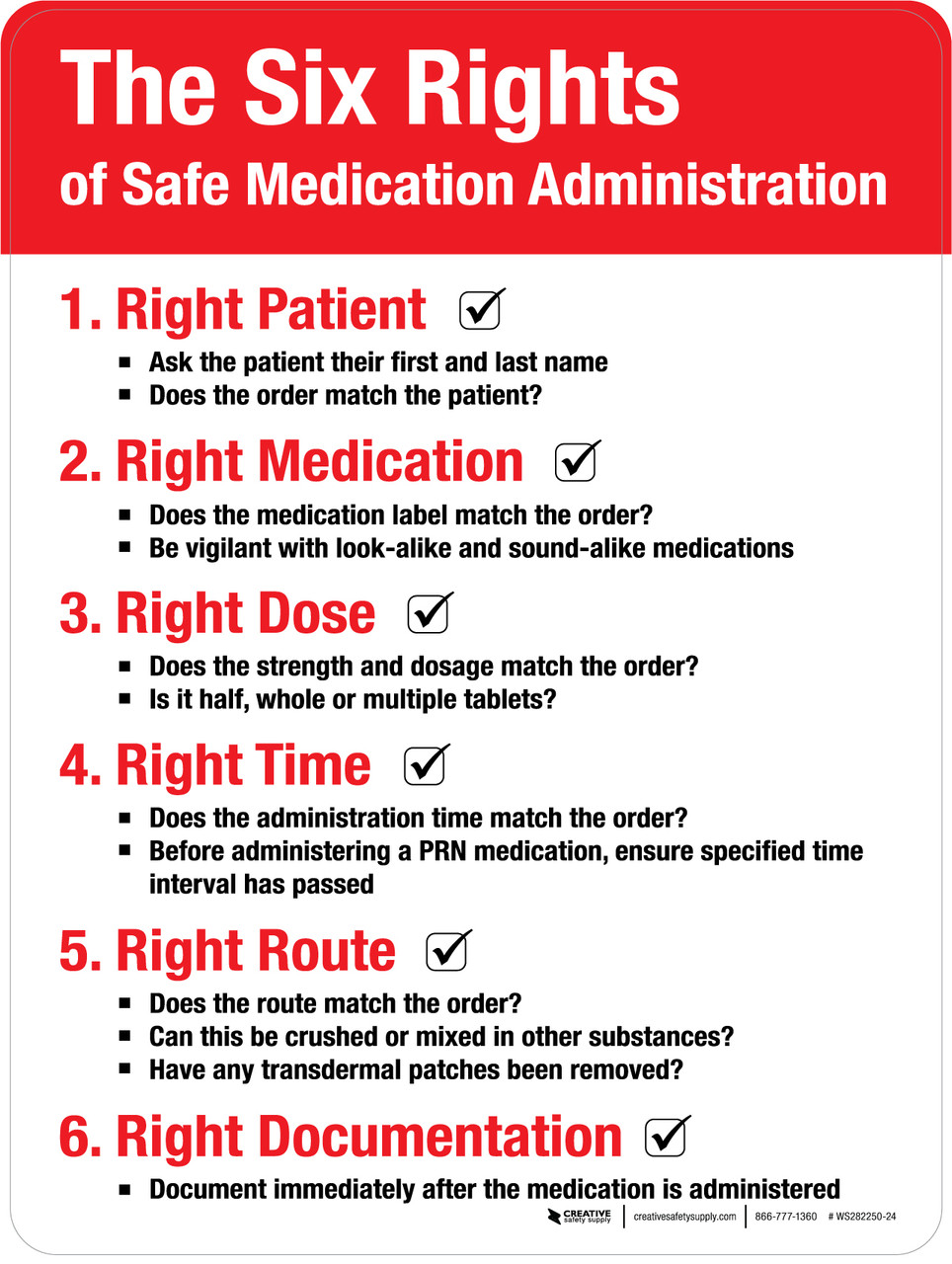 The Six Rights of Safe Medication Administration Portrait Wall Sign