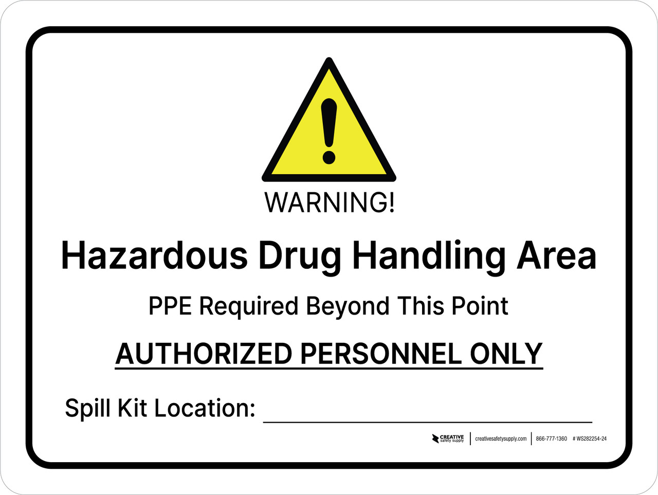 Warning Hazardous Drug Handling Area Landscape Wall Sign