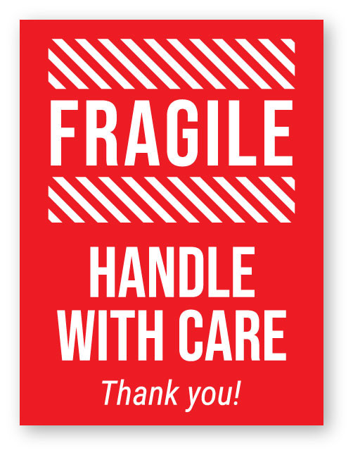 Fragile: Handle With Care Hazard Stripes Red - Shipping Label