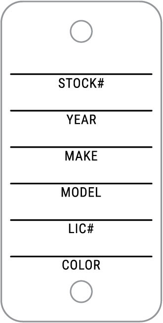 Stock# White Auto Dealership Key Tags