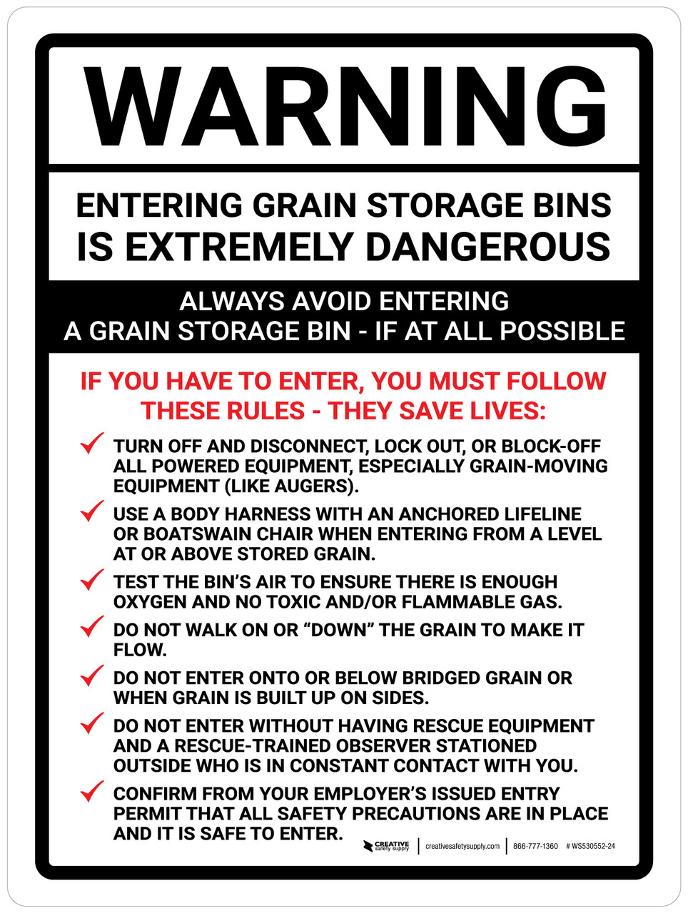 Warning: Entering Grain Storage Bins Is Extremely Dangerous