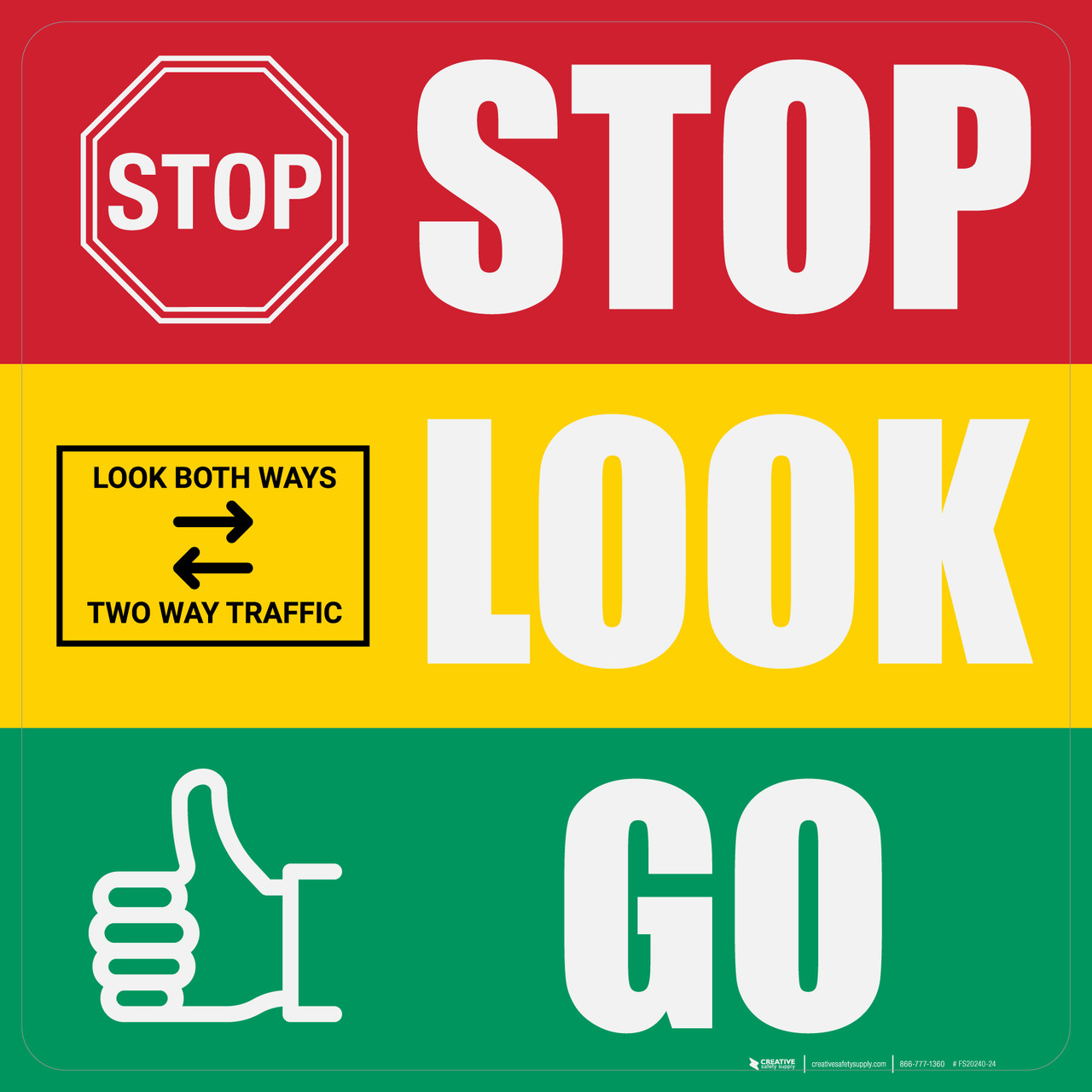 STOP-LOOK-GO with Icons Multicolored Square - Floor Sign