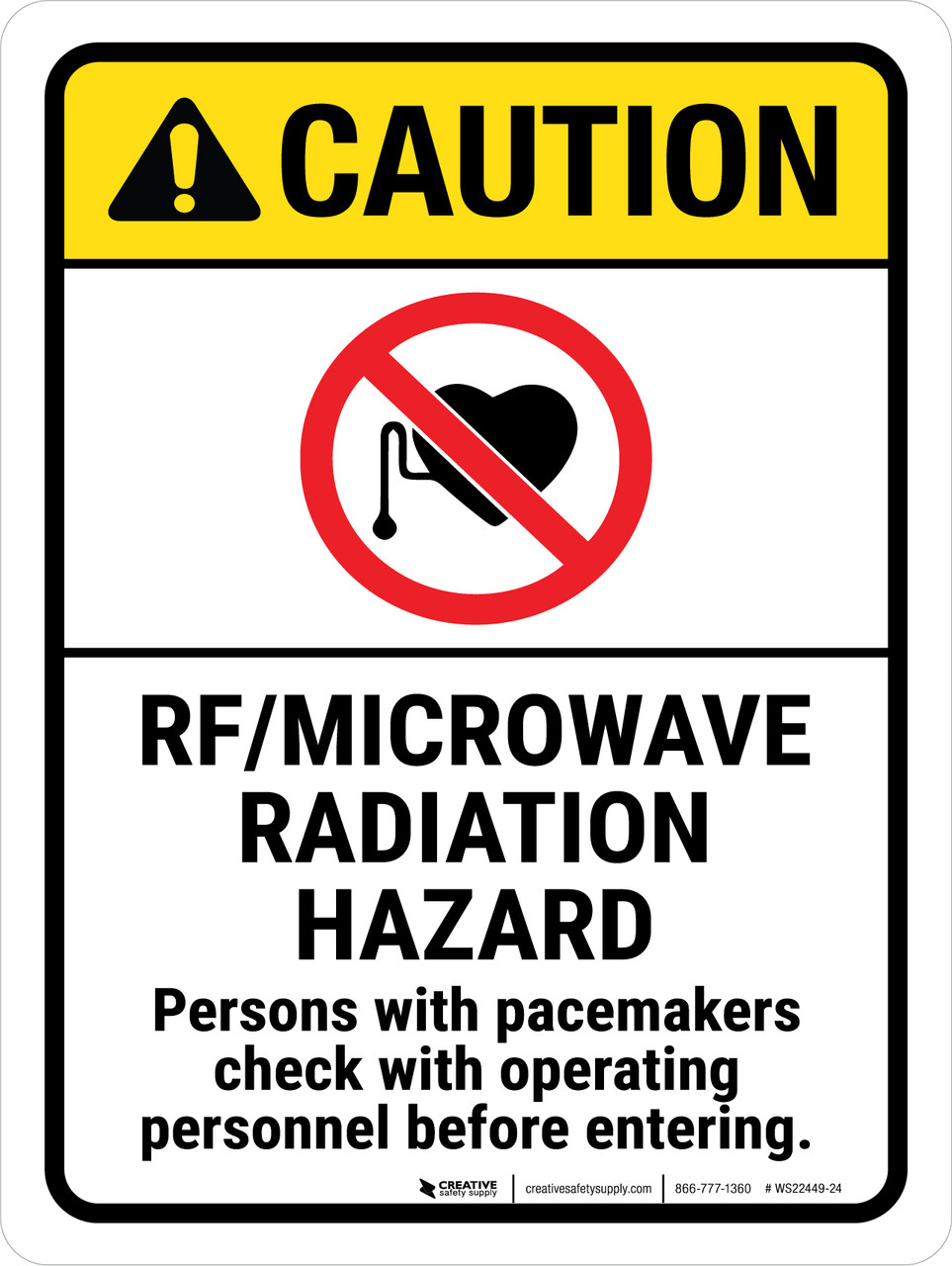 Caution ANSI RF Microwave Radiation Hazard Portrait Wall Sign