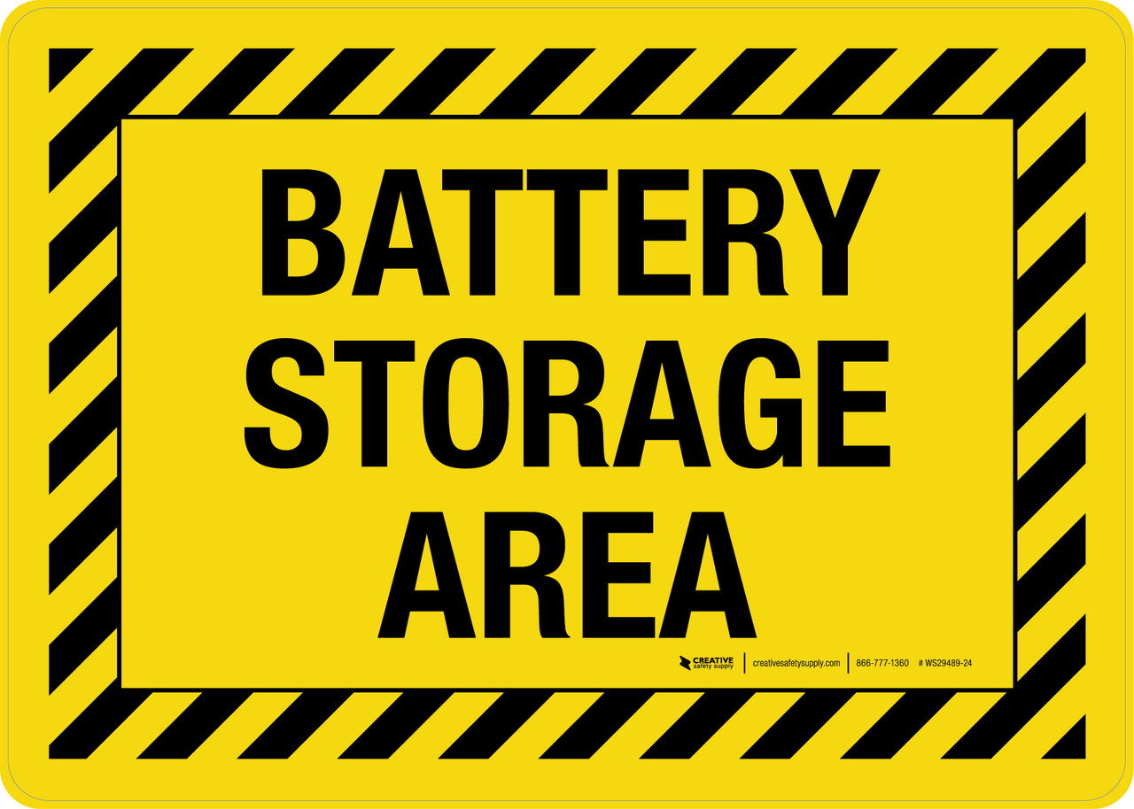 Battery Storage Area Hazard Lines Landscape - Wall Sign