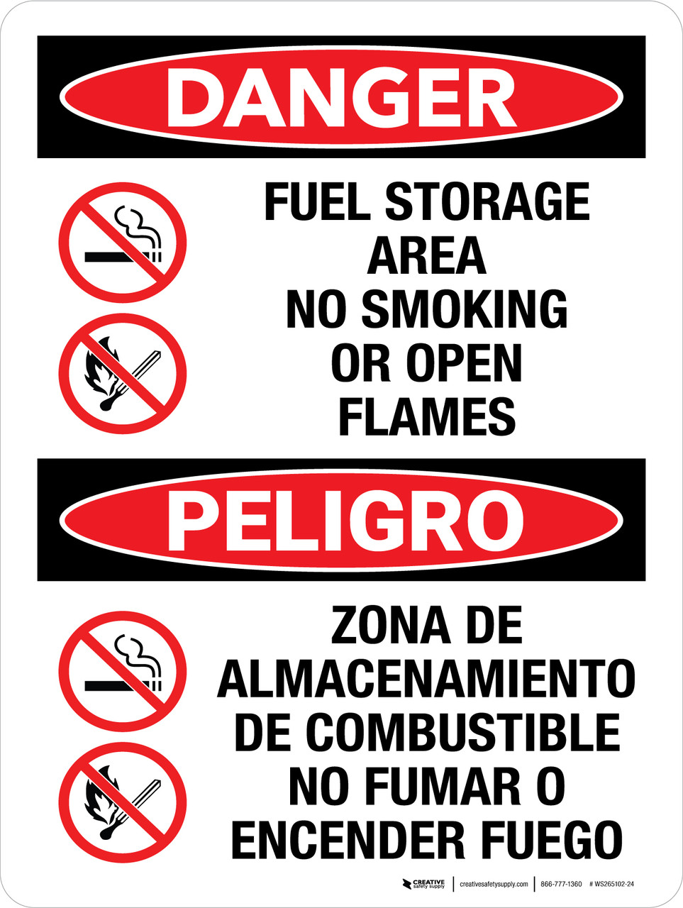 Danger Fuel Storage Area No Smoking Or Open Flames Bilingual Portrait