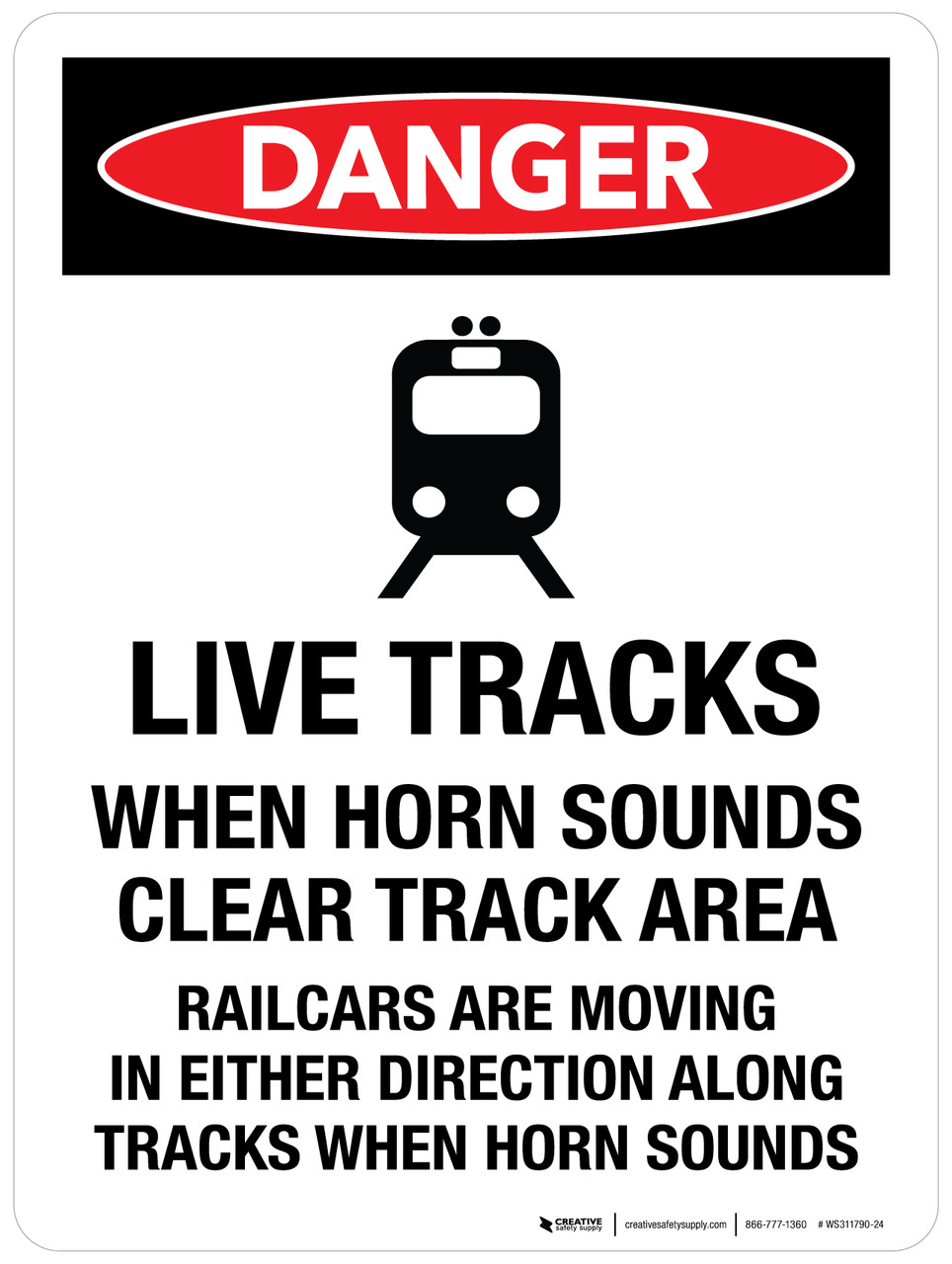 Danger: Live Tracks When Horn Sounds Clear Track Area Portrait - Wall Sign