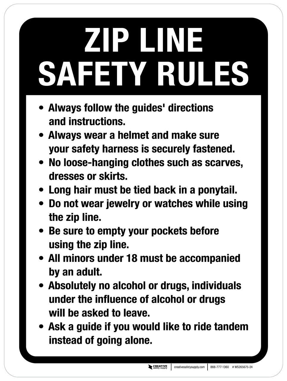 rules Zip Line Safety Rules Portrait - Industrial Grade Wall Sign