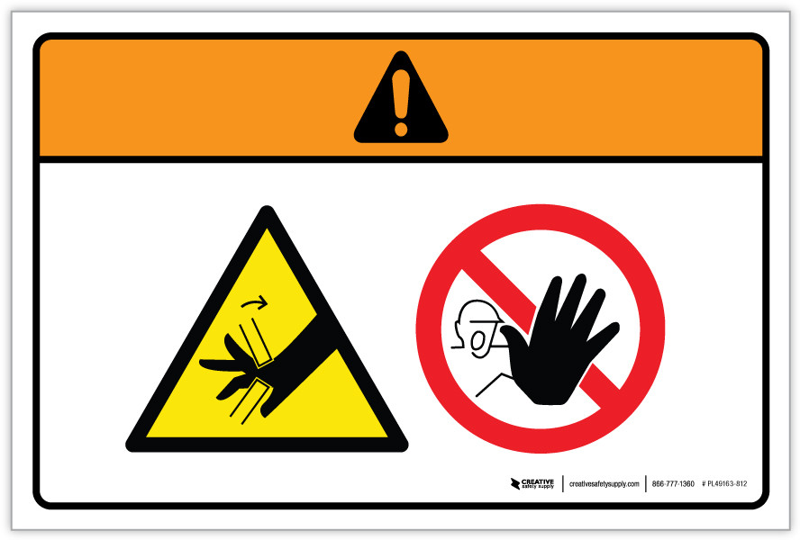 Iso Pinch Point Signs Warning: Crush Hazard Pinch Point Stay Clear (Wordless ISO/ANSI) - Label