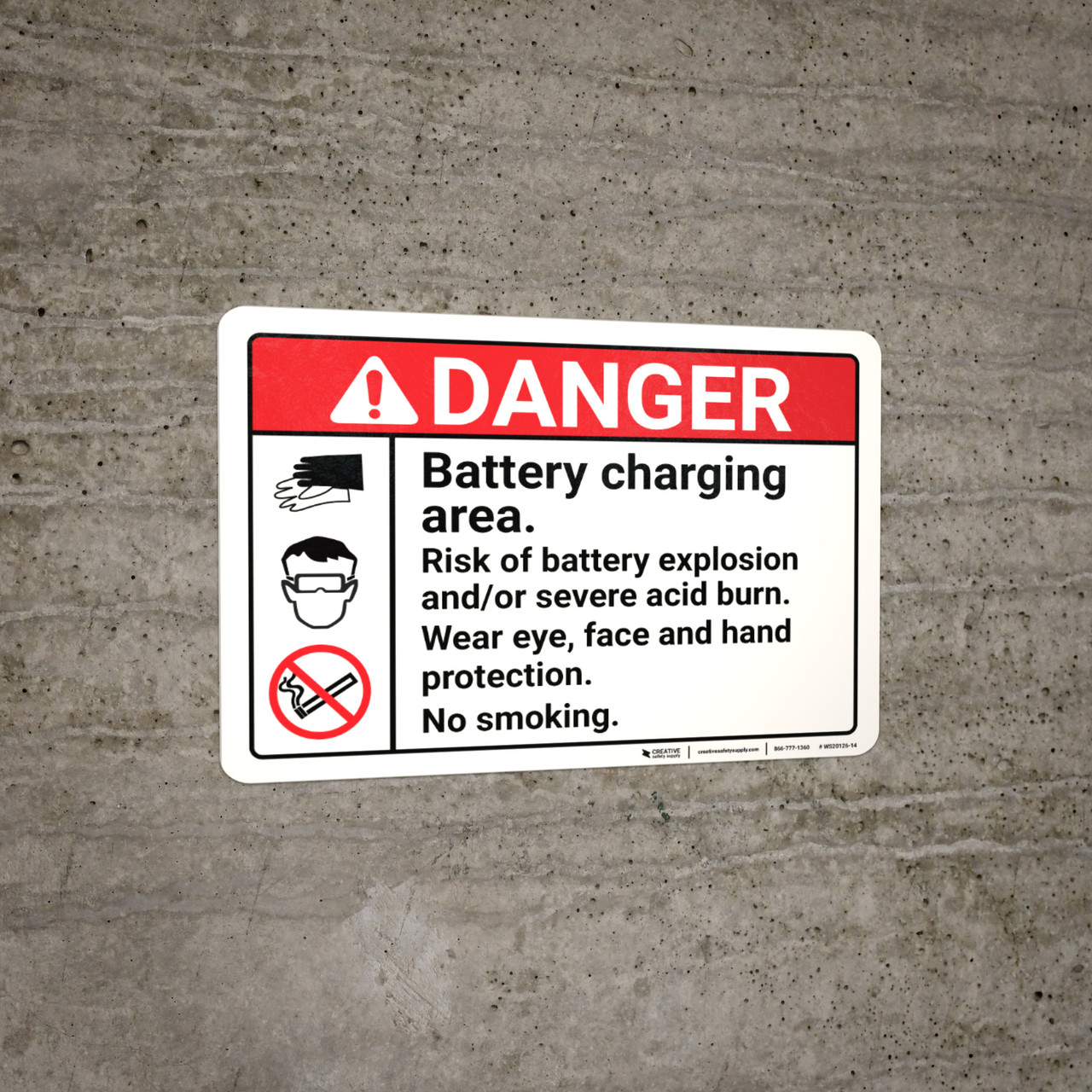 Danger Battery Charging Area Risk of Battery Explosion ANSI Wall Sign