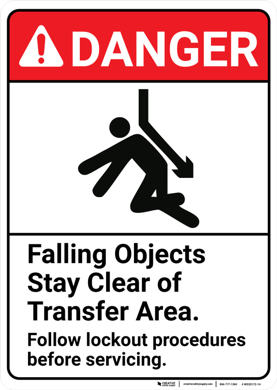 Danger: Falling Objects Stay Clear of Transfer Area ANSI - Wall Sign
