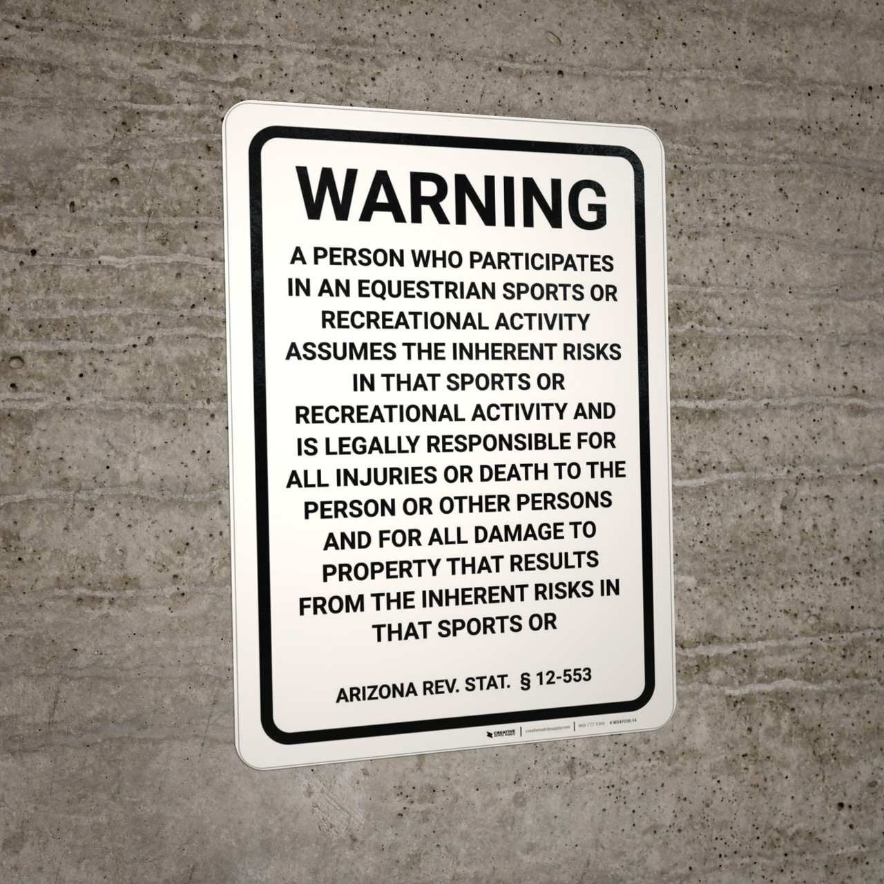 Arizona Equine Liability AZ Wall Sign