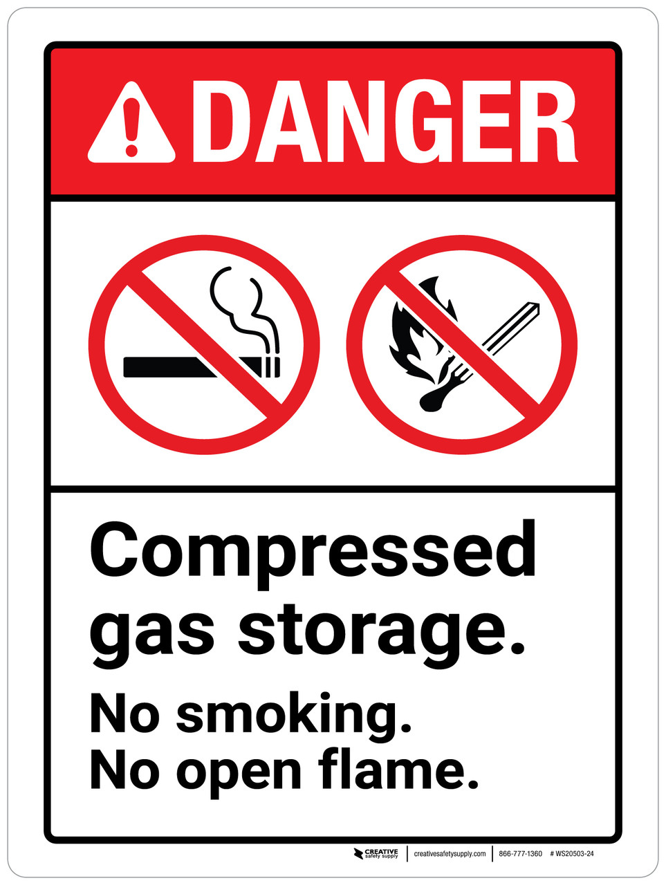 Danger: Compressed Gas Storage No Smoking No Open Flame ANSI Portrait ...