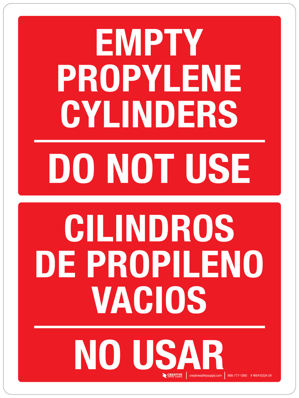Empty Propylene Cylinders Do Not Use Bilingual Portrait - Wall Sign