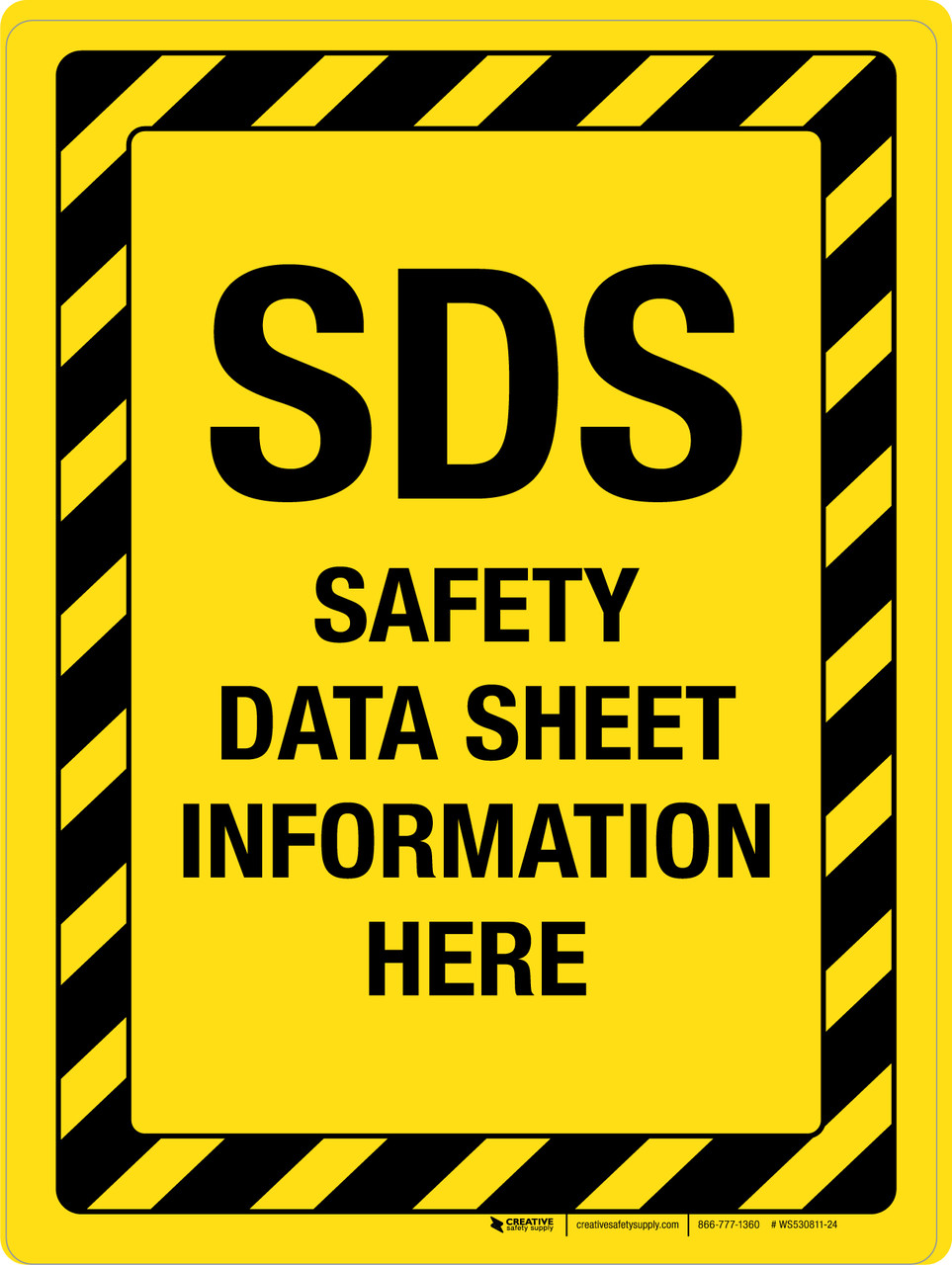 sds safety data sheet information here with black and yellow