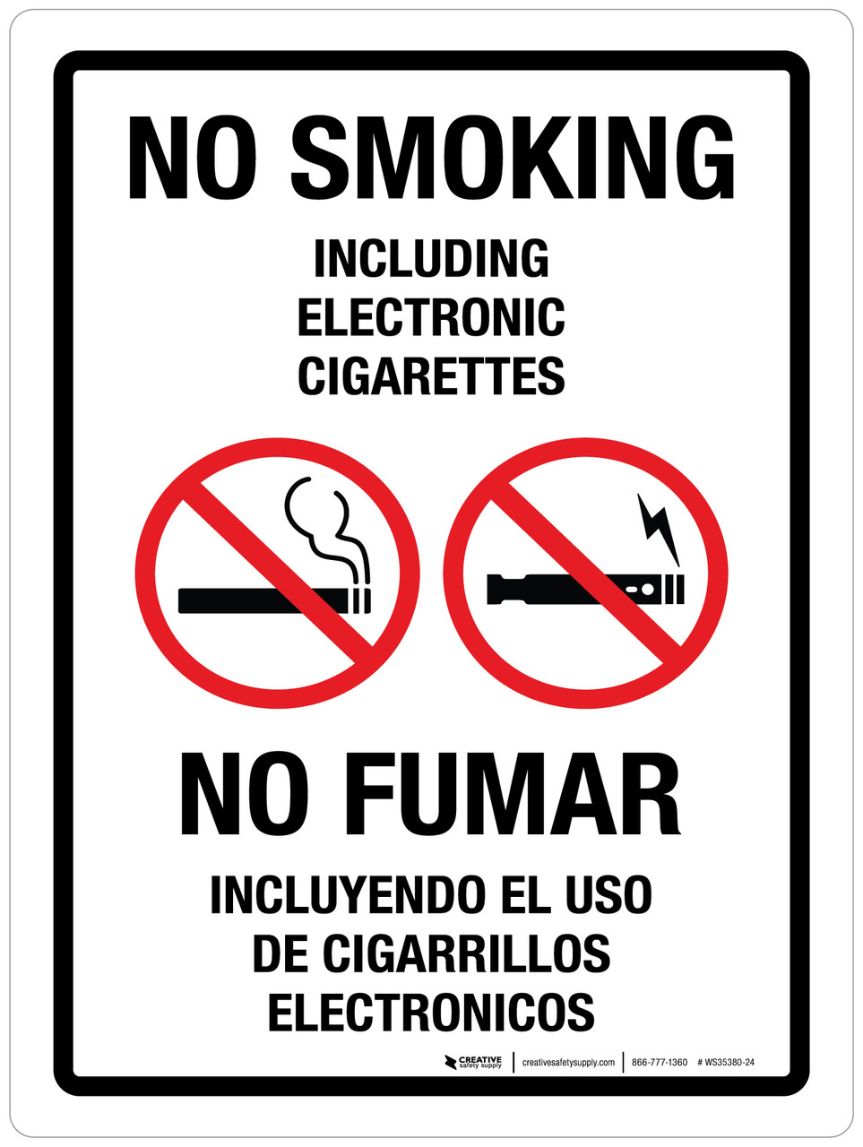 no smoking electronic cigarette signs No Smoking Including Electronic Cigarettes Bilingual Portrait