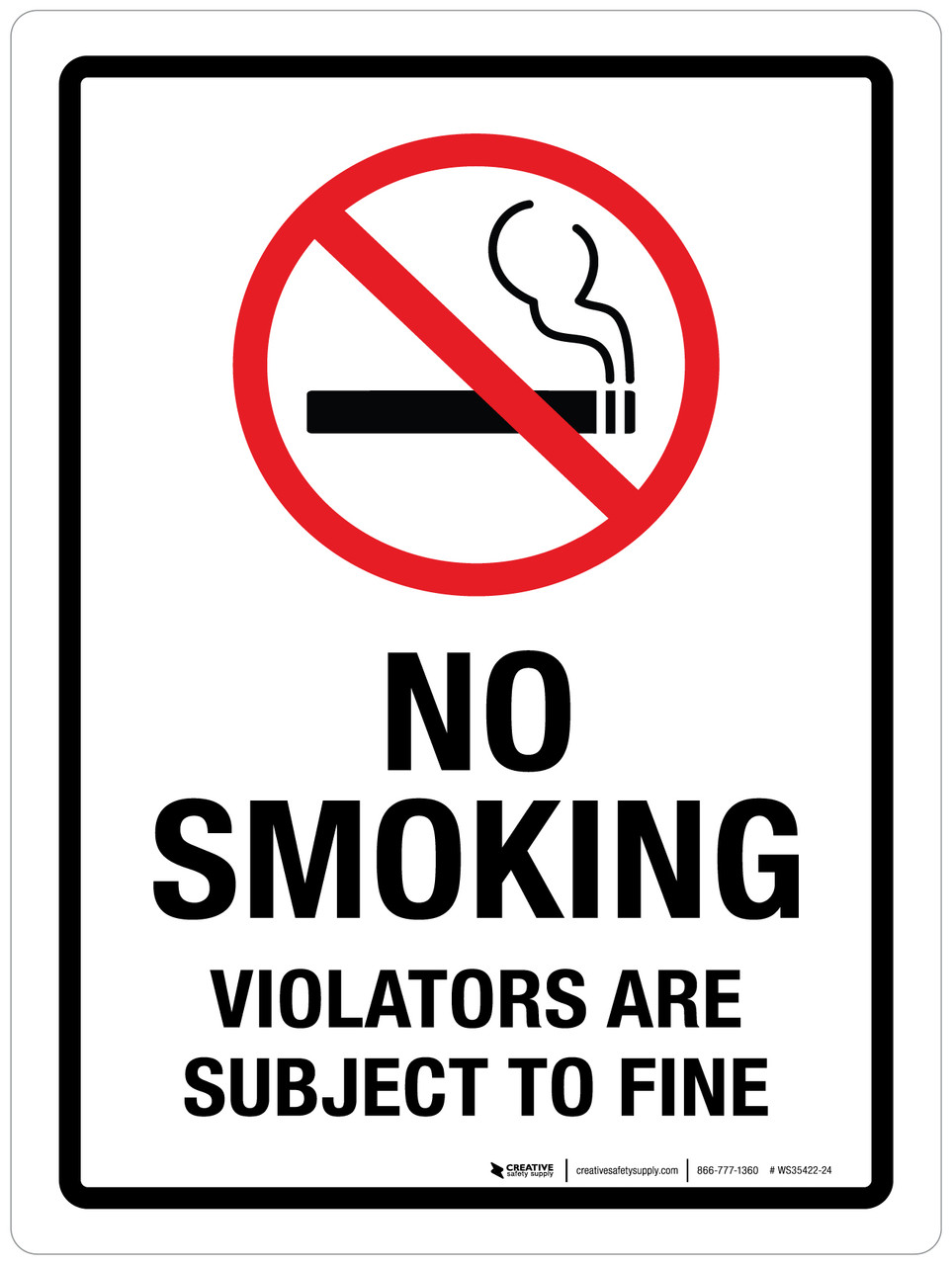 No Smoking Violators Are Subject To Fine Portrait - Wall Sign ...