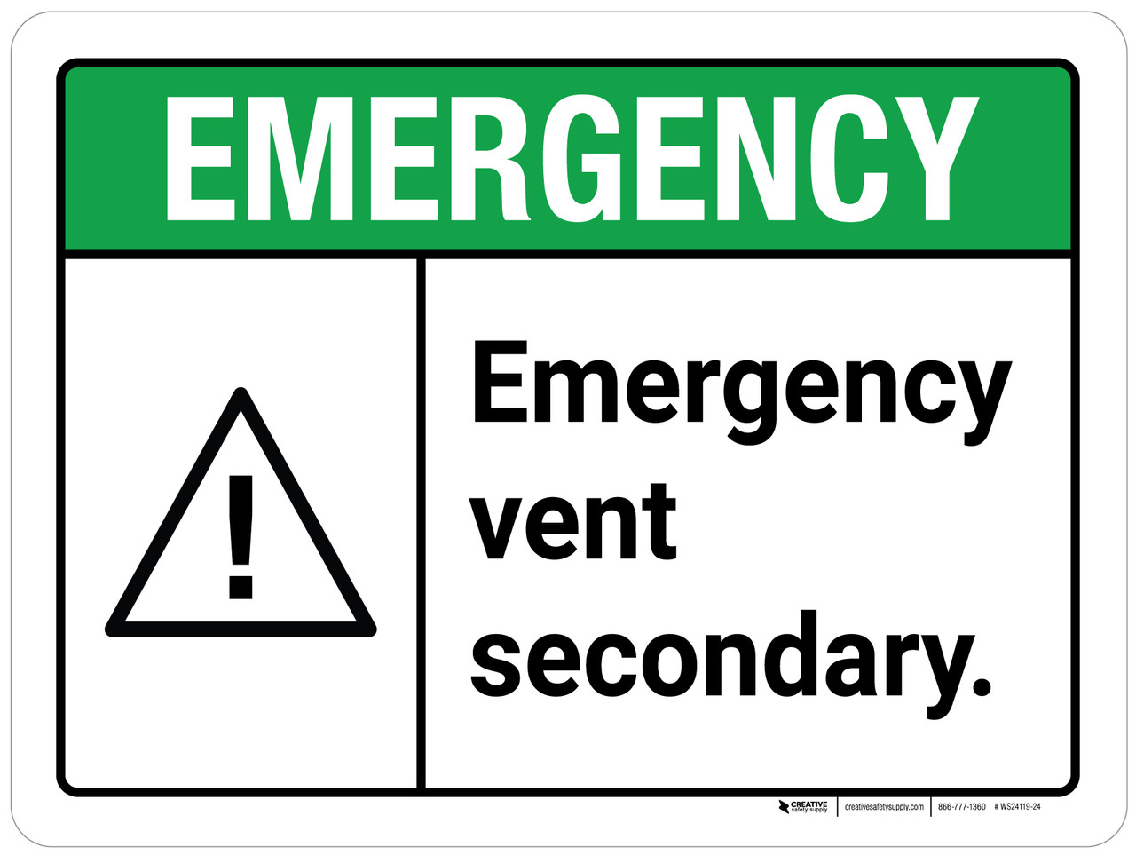 Emergency: Emergency Vent Secondary ANSI Landscape - Wall Sign ...