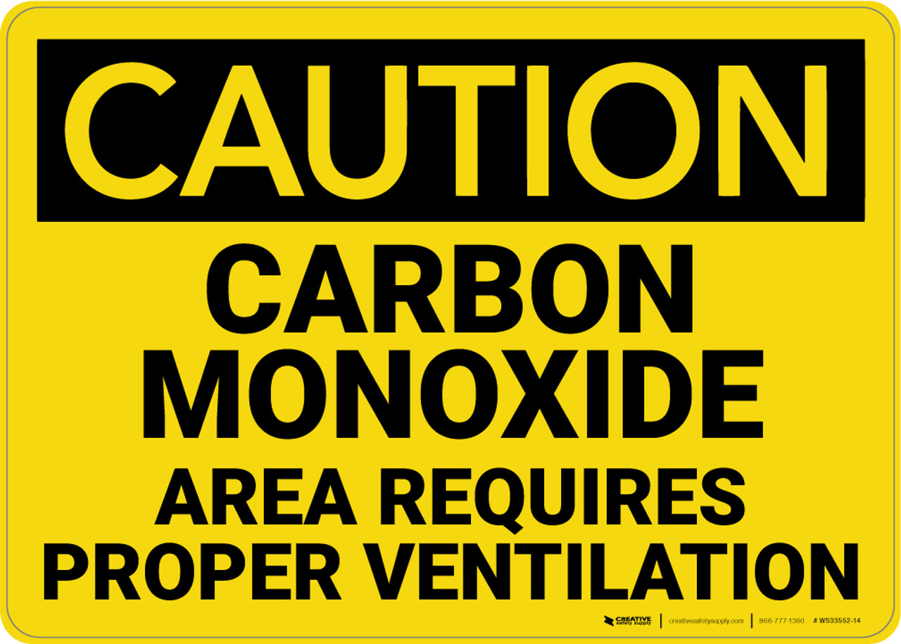 Caution Carbon Monoxide Area Requires Proper Ventilation Wall Sign