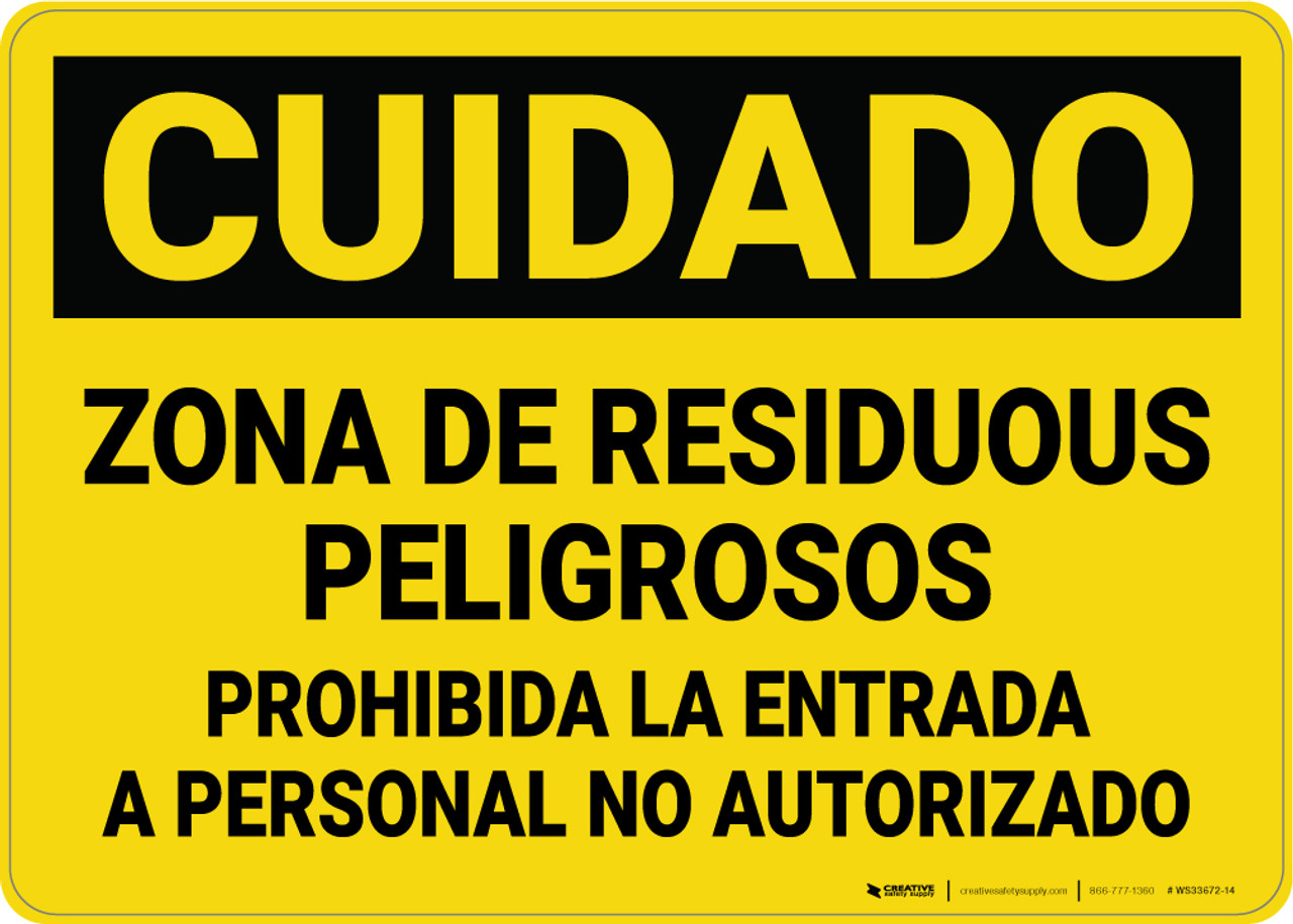 Caution Hazardous Waste Area Keep Out Spanish Wall Sign