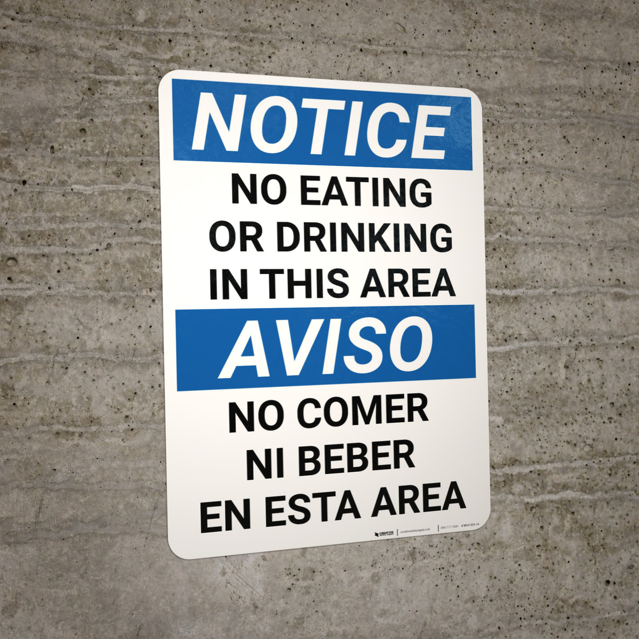Notice Cafeteria Eating Drinking Bilingual Spanish Wall Sign