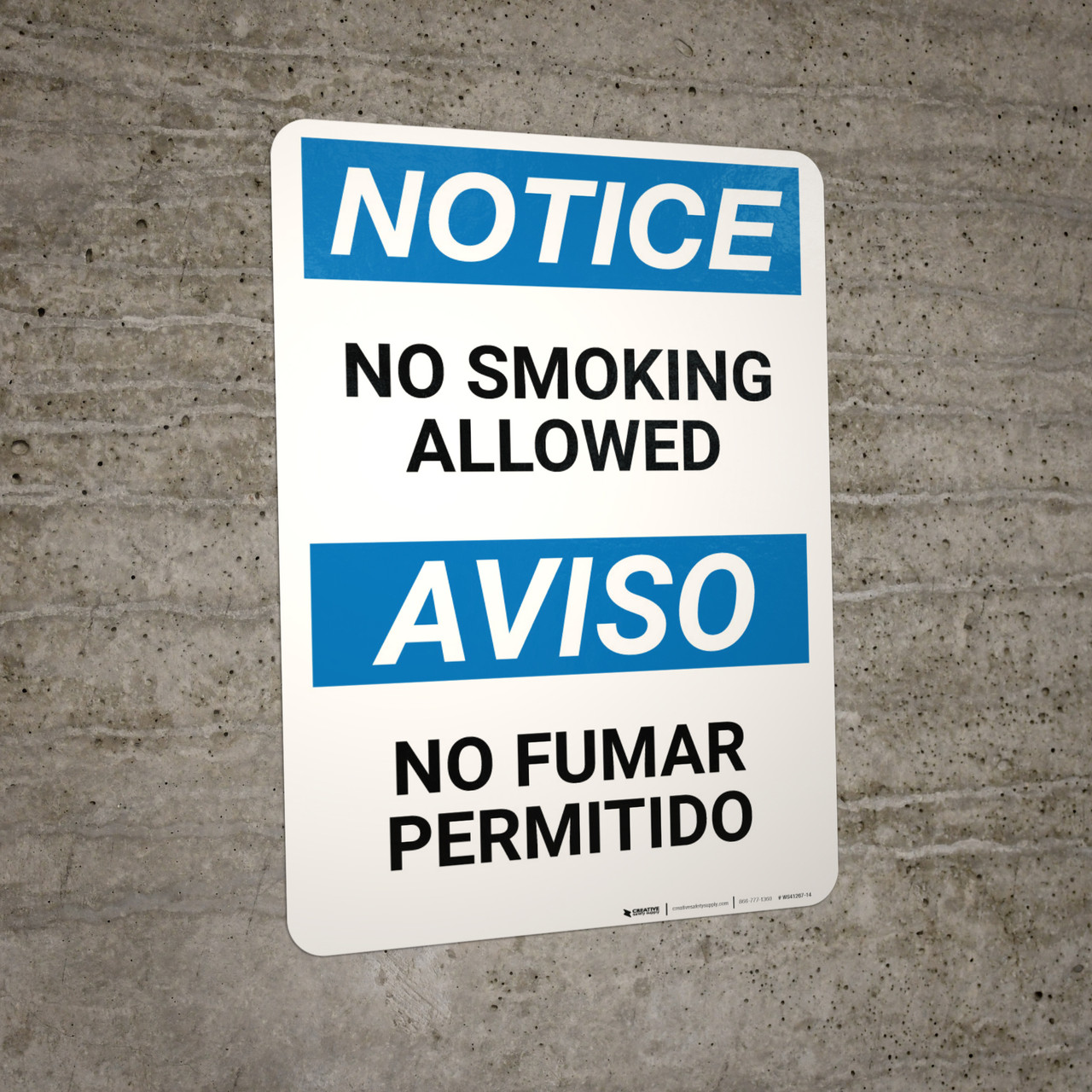 Notice No Smoking Allowed Bilingual Spanish Wall Sign