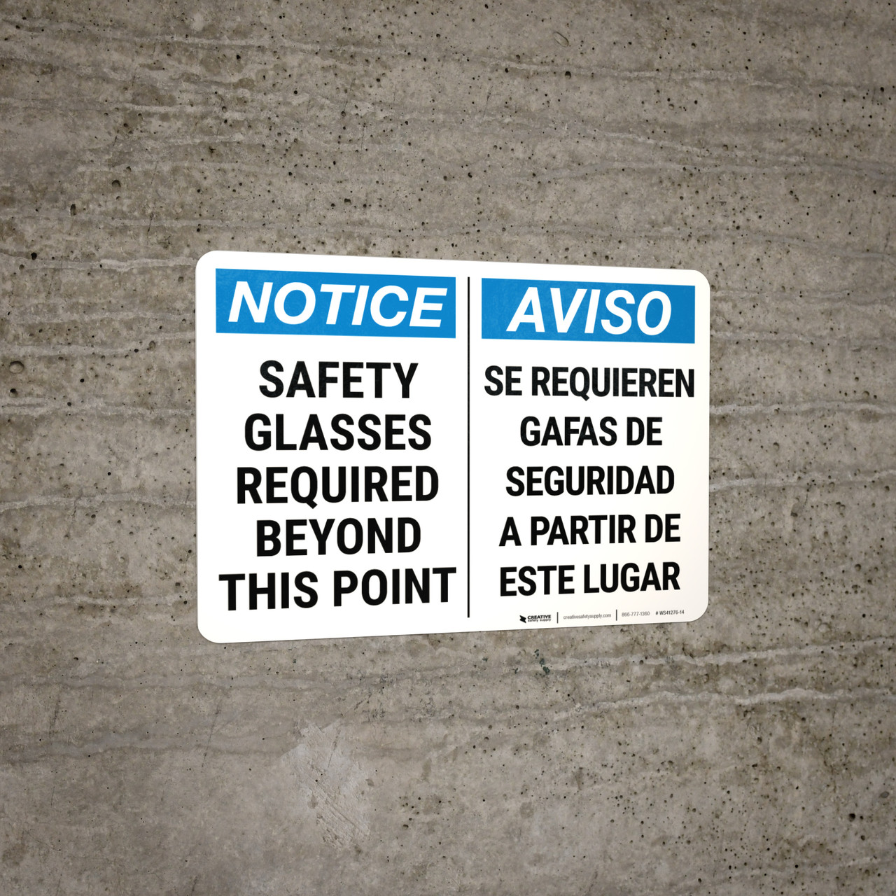 Notice Ppe Safety Glasses Bilingual Spanish Wall Sign