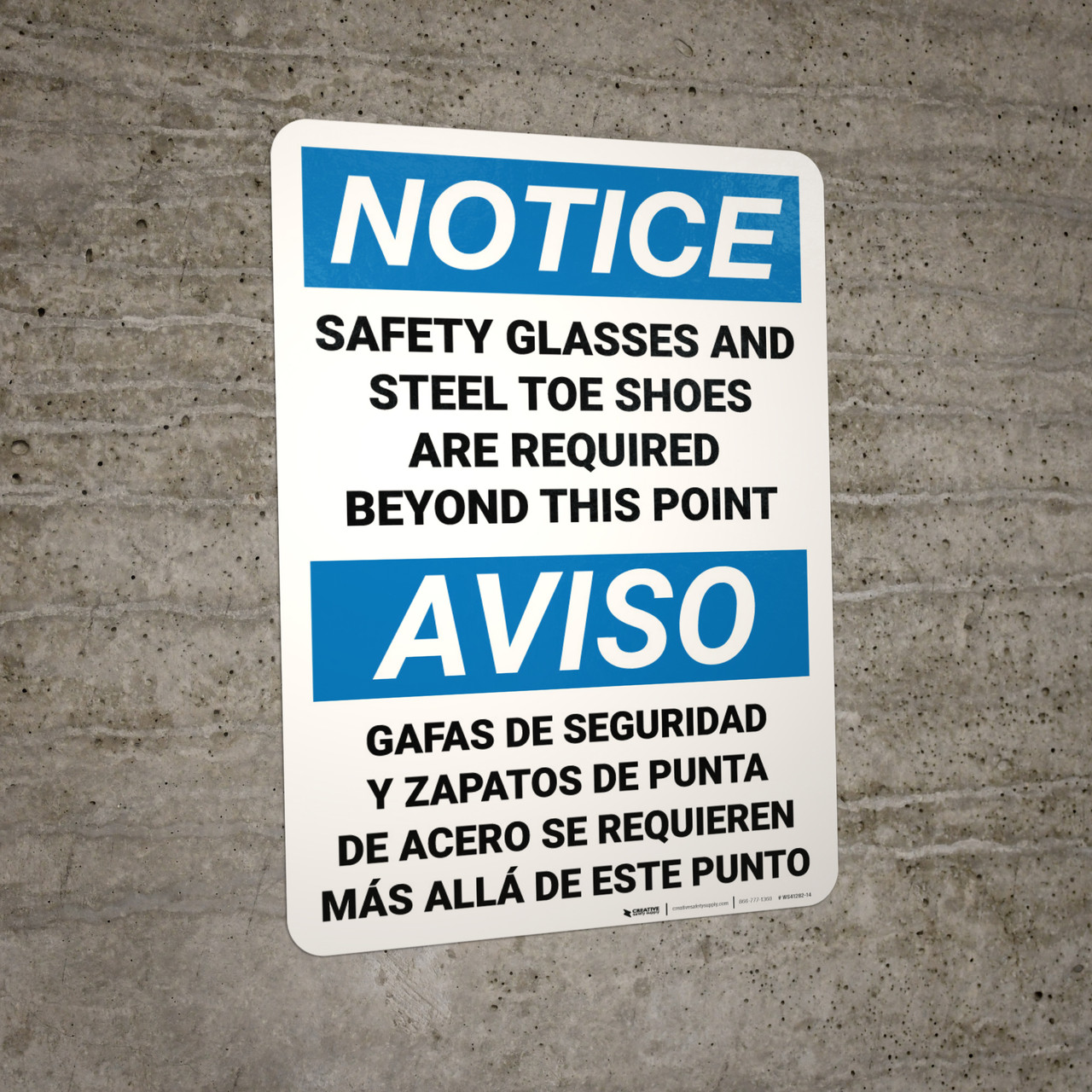 Notice Safety Glasses Steel Toe Shoes Required Bilingual Spanish
