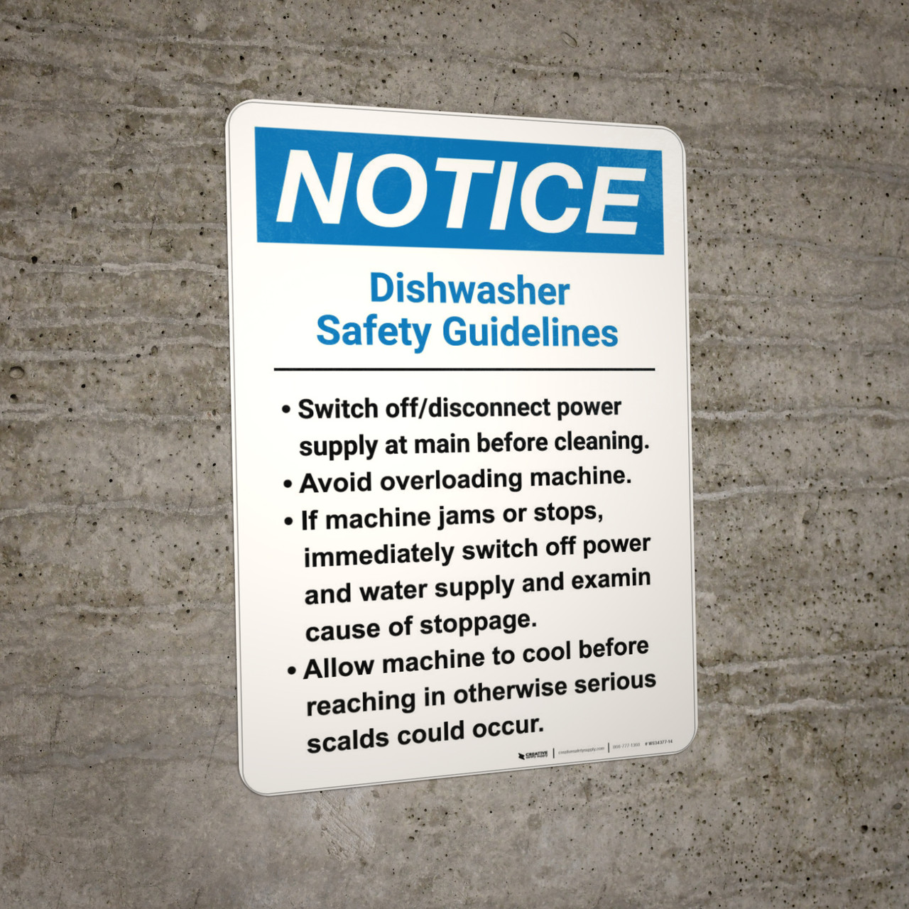 Notice Dishwasher Safety Guidelines Wall Sign