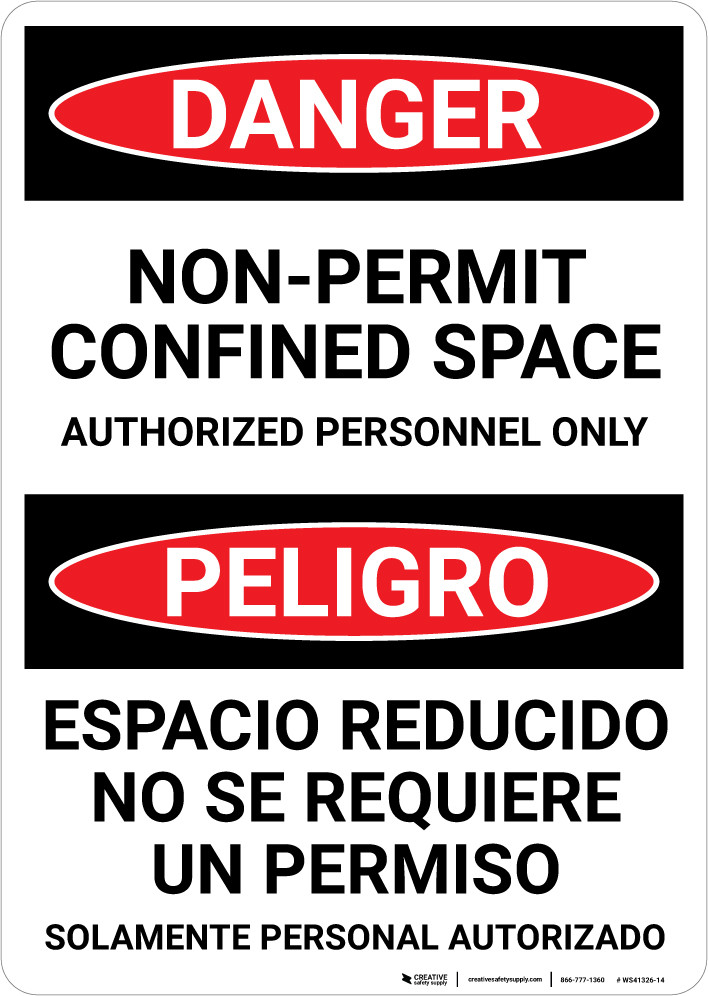 Danger Bilingual Spanish Non Permit Confined Space Sign Bilingual