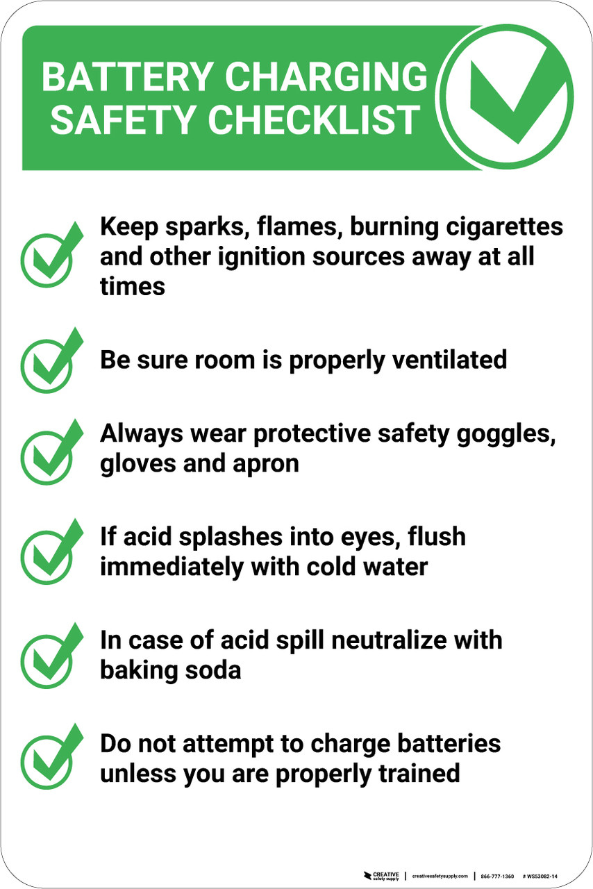 Battery Charging Safety Checklist Six Checklist Items with Checked