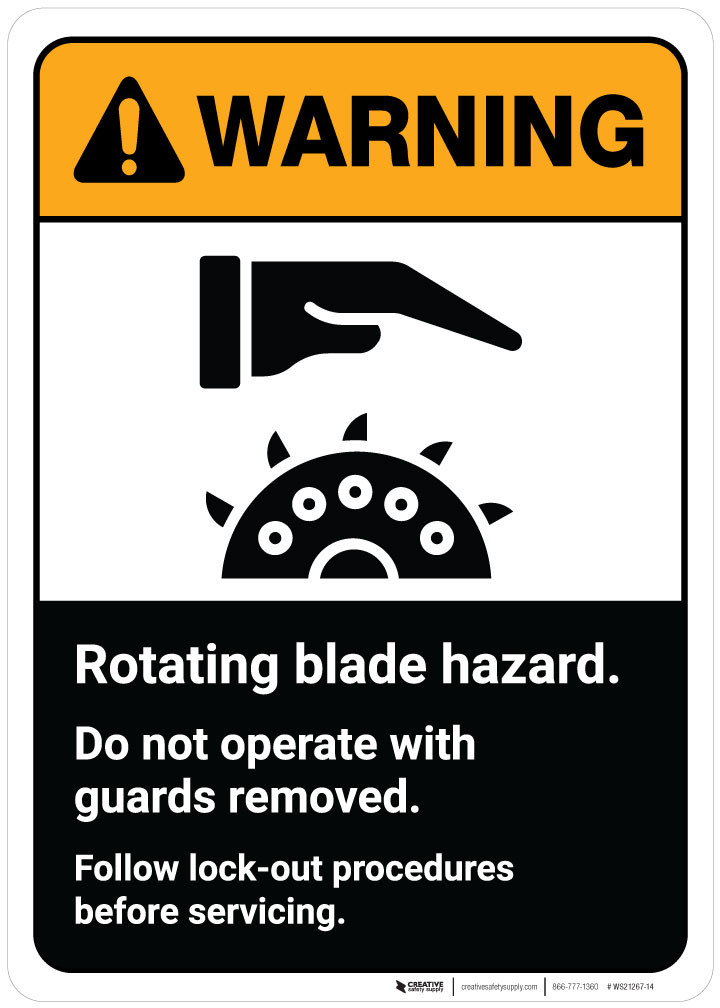 Warning Rotating Blade Hazard Do Not Operate with Guards Removed