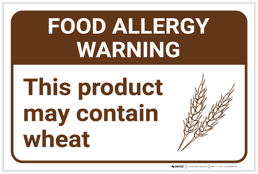 Warning Food Allergy Warning Product May Contain Wheat with Icon