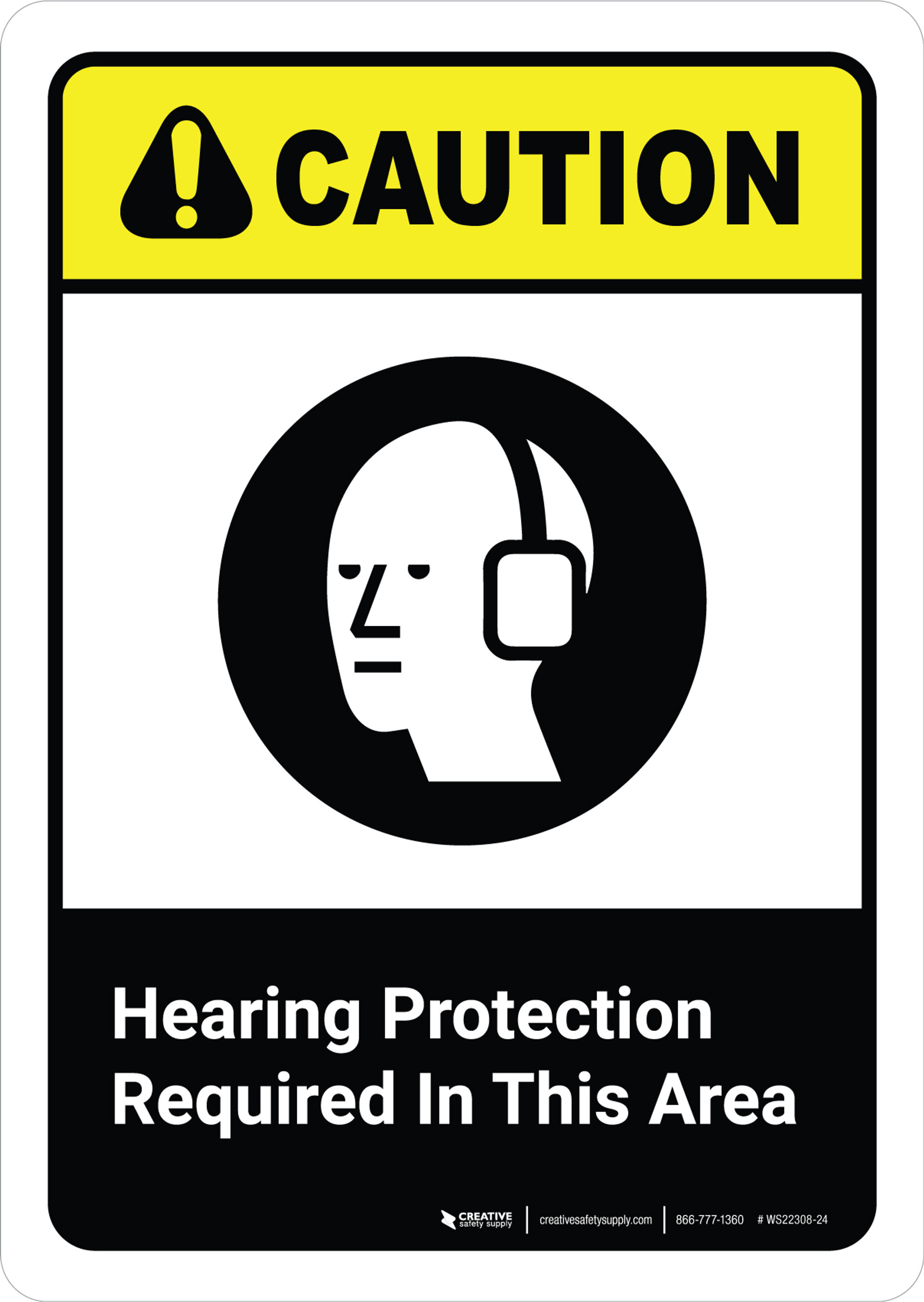 Caution Hearing Protection Required In This Area With Icon Ansi