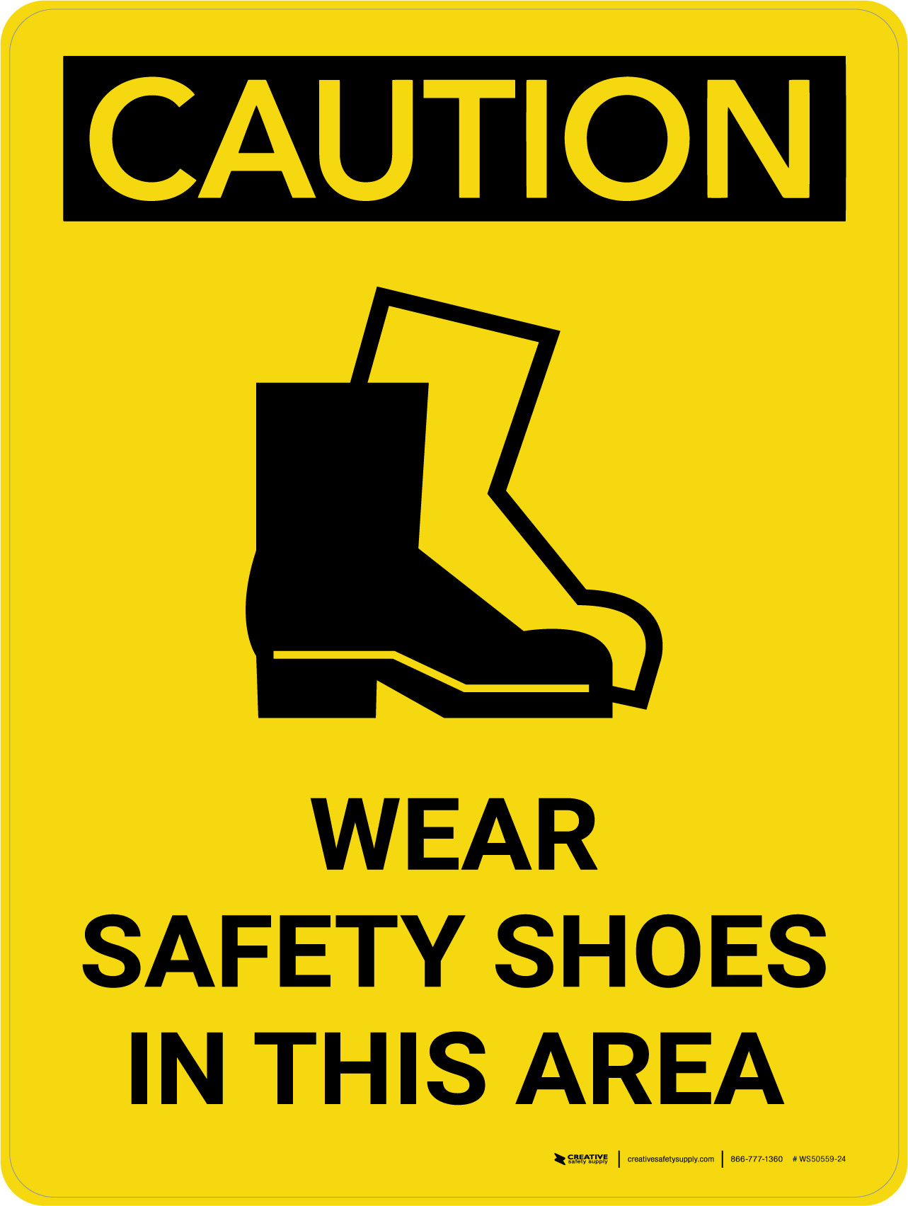 Caution PPE Wear Safety Shoes in This Area Portrait With Icon Wall Sign