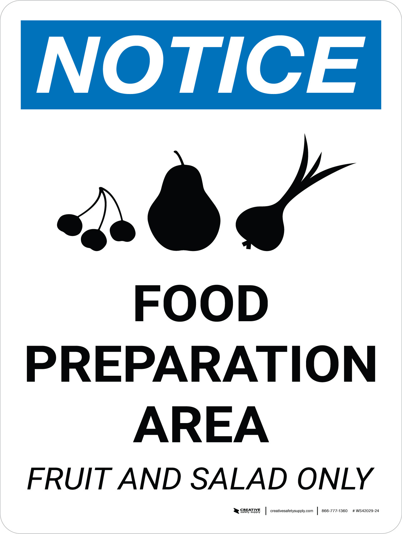 Notice: Food Prep Area - Fruit and Salad Only Portrait with Icon - Wall ...