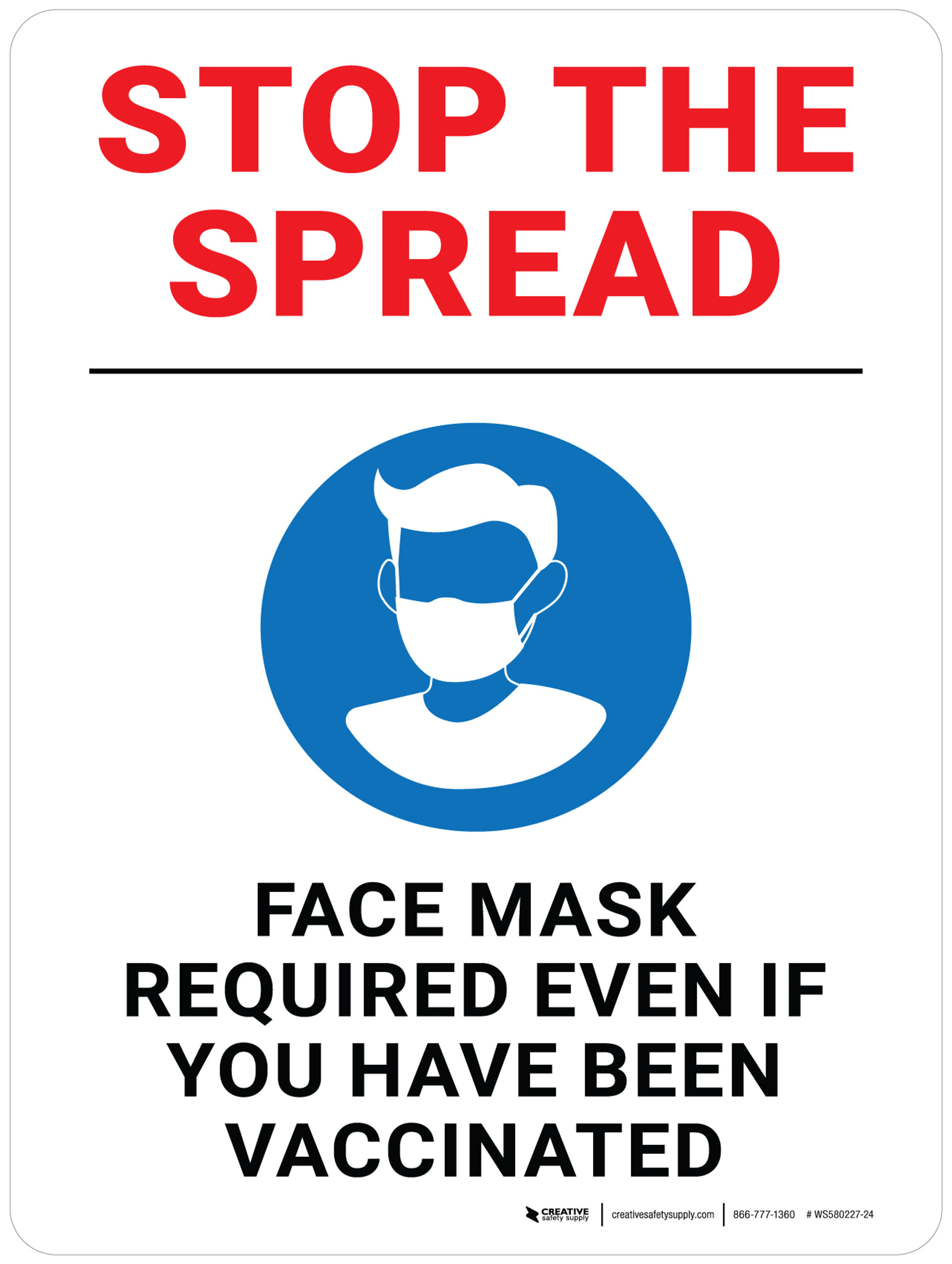 Stop the Spread - Face Mask Required Even If You Have Been Vaccinated