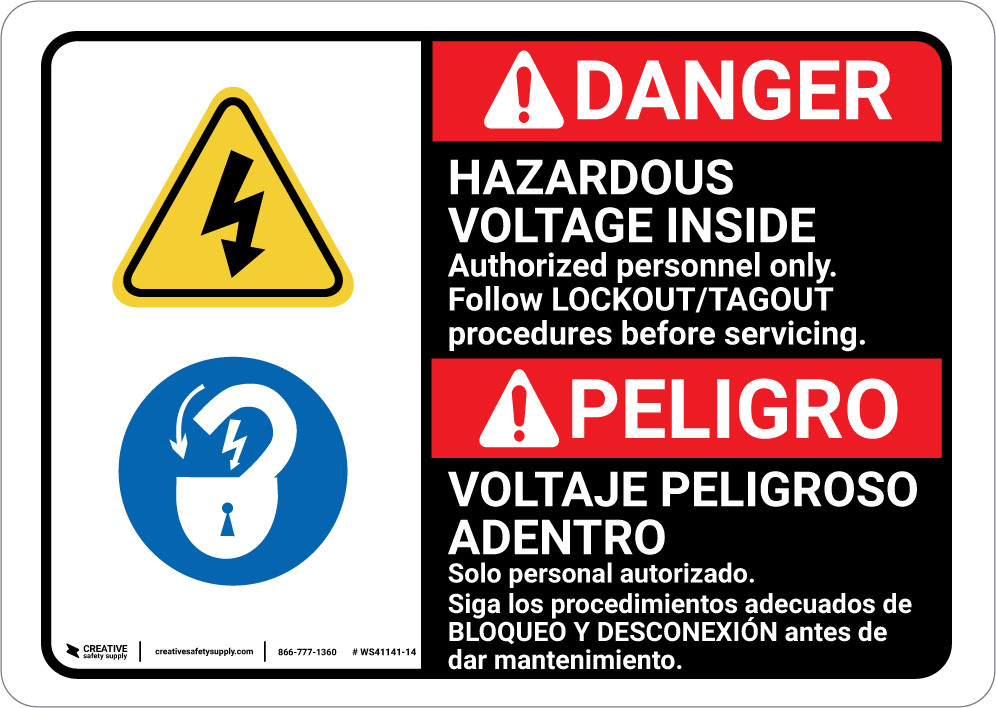 Danger: Hazardous Voltage Inside Follow Lockout Tagout Bilingual ...