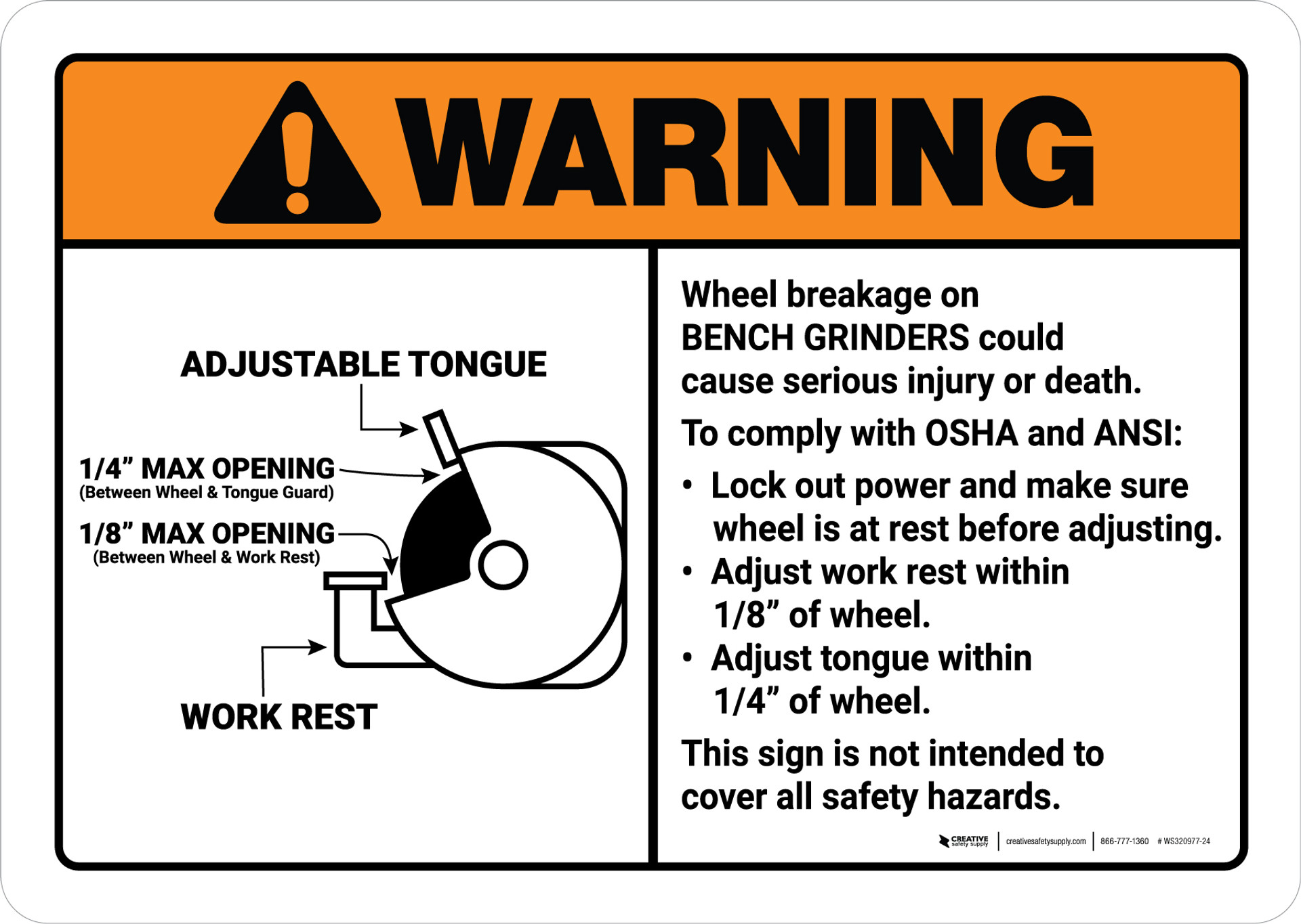 Warning Wheel Breakage Bench Grinder Guidelines ANSI with Diagram