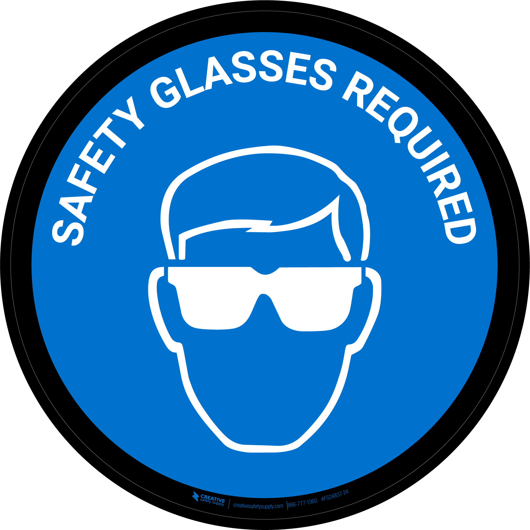Safety Glasses Required Blue with Icon Circular Floor Sign