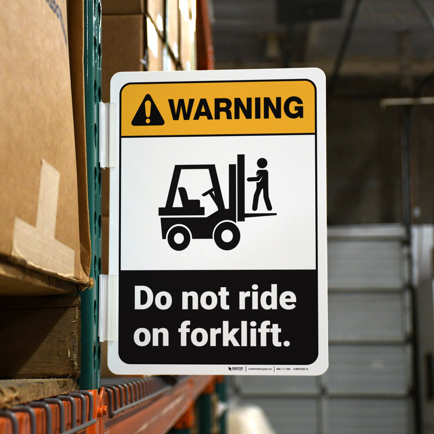 Warning: Do Not Ride On Forklift Portrait - Double-Sided Cone Signs
